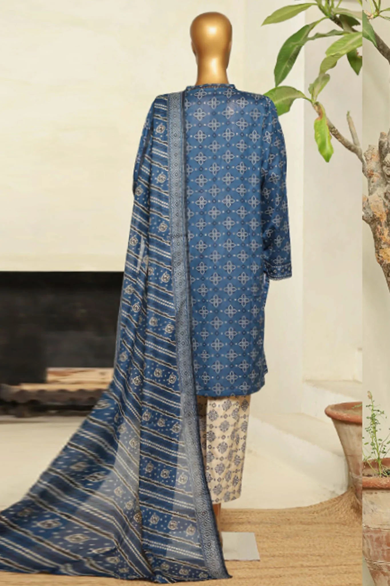 Bin Saeed Stitched 3 Piece Exclusive Printed Lawn Vol-09 Collection'2025-NSM-2244-Blue
