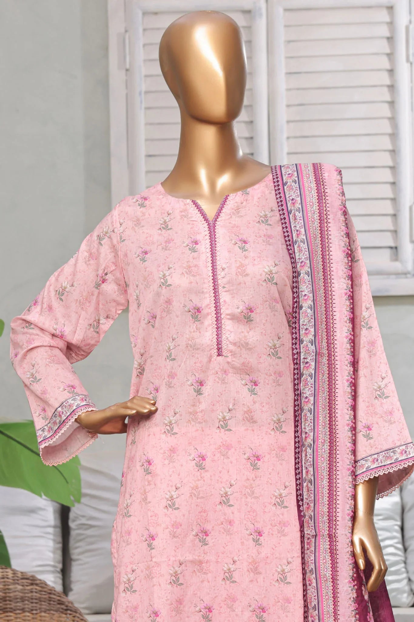 Bin Saeed Stitched 3 Piece Exc Printed Lawn Vol-03 Collection'2025-NSM-2263-Pink