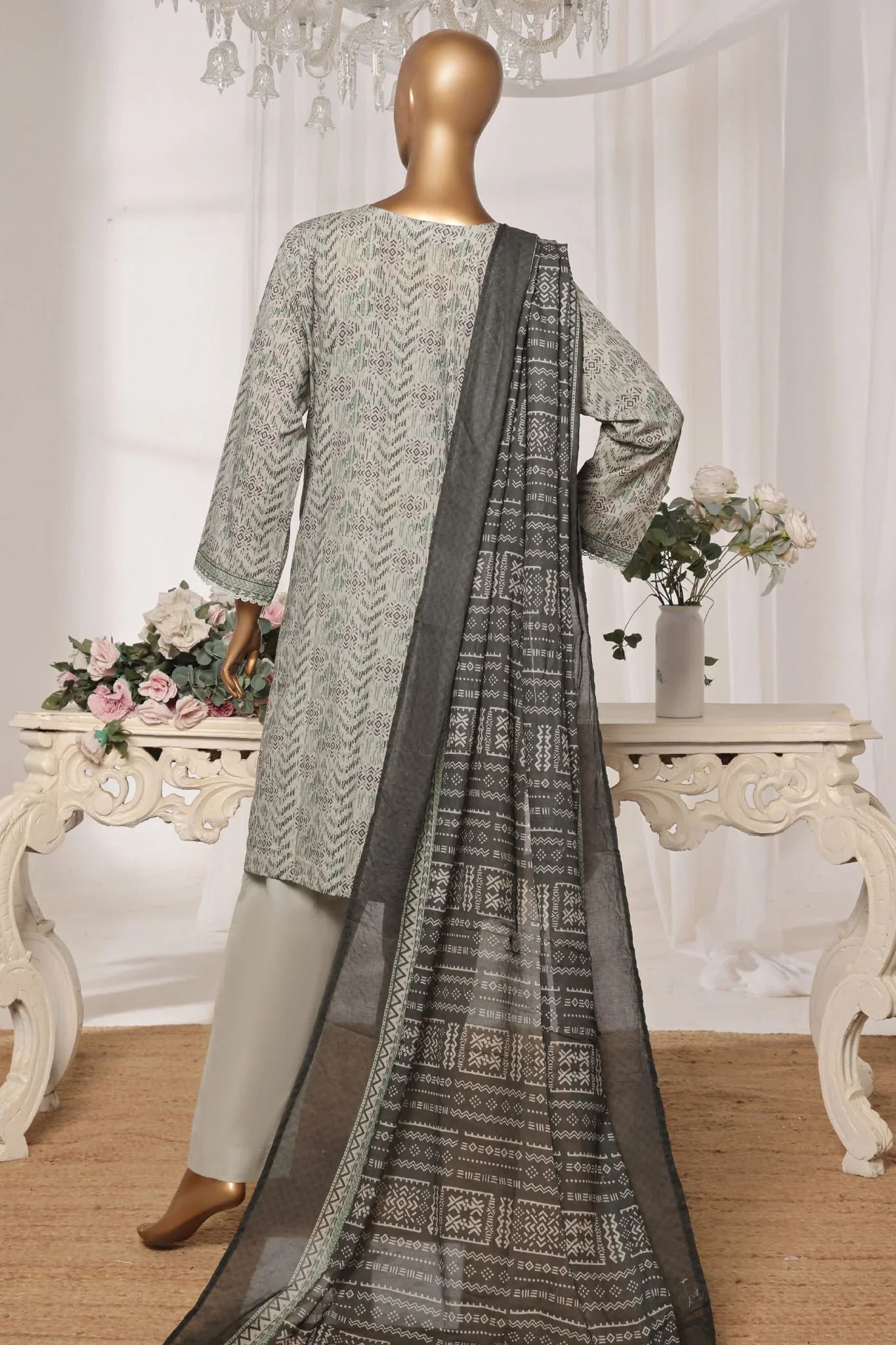 Bin Saeed Stitched 3 Piece Exc Printed Lawn Vol-03 Collection'2025-NSM-2265-Grey