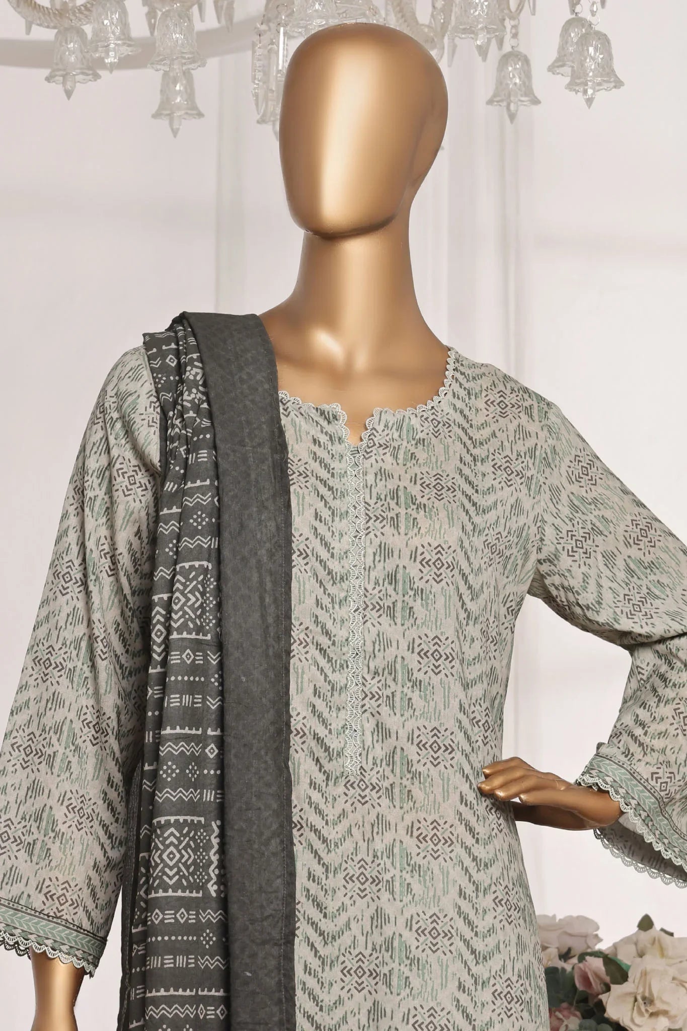 Bin Saeed Stitched 3 Piece Exc Printed Lawn Vol-03 Collection'2025-NSM-2265-Grey