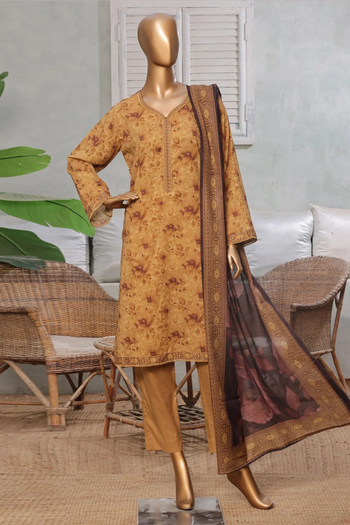 Bin Saeed Stitched 3 Piece Exc Printed Lawn Vol-03 Collection'2025-NSM-2268-Yellow