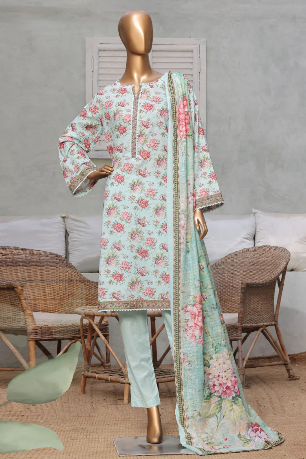 Bin Saeed Stitched 3 Piece Exc Printed Lawn Vol-03 Collection'2025-NSM-2269-Ferozi