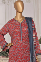Bin Saeed Stitched 3 Piece Exc Printed Lawn Vol-03 Collection'2025-NSM-2270-Maroon