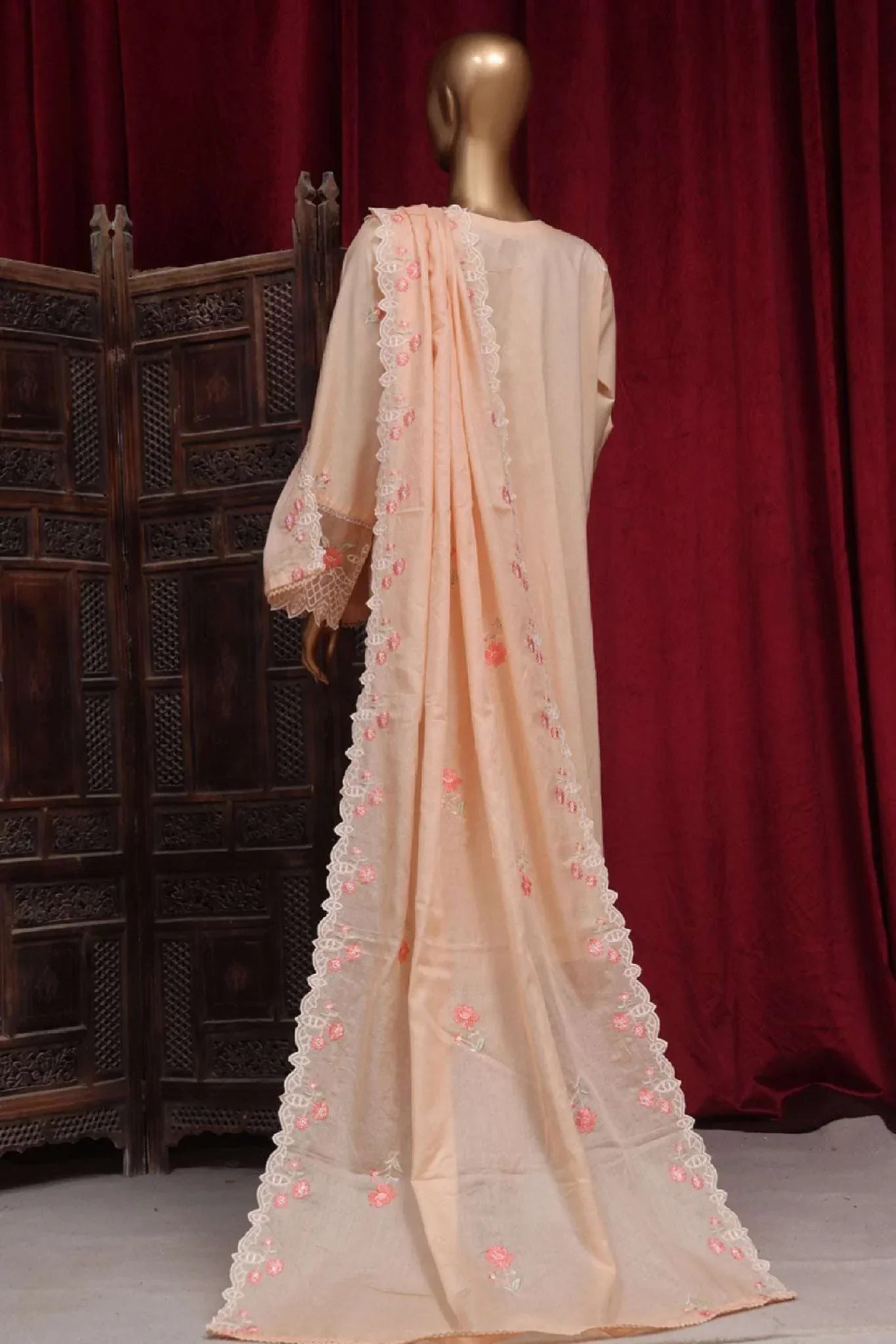 Bin Saeed Stitched 3 Piece Luxury Plain Cotton Vol-01 Collection-AS-1504-Peach
