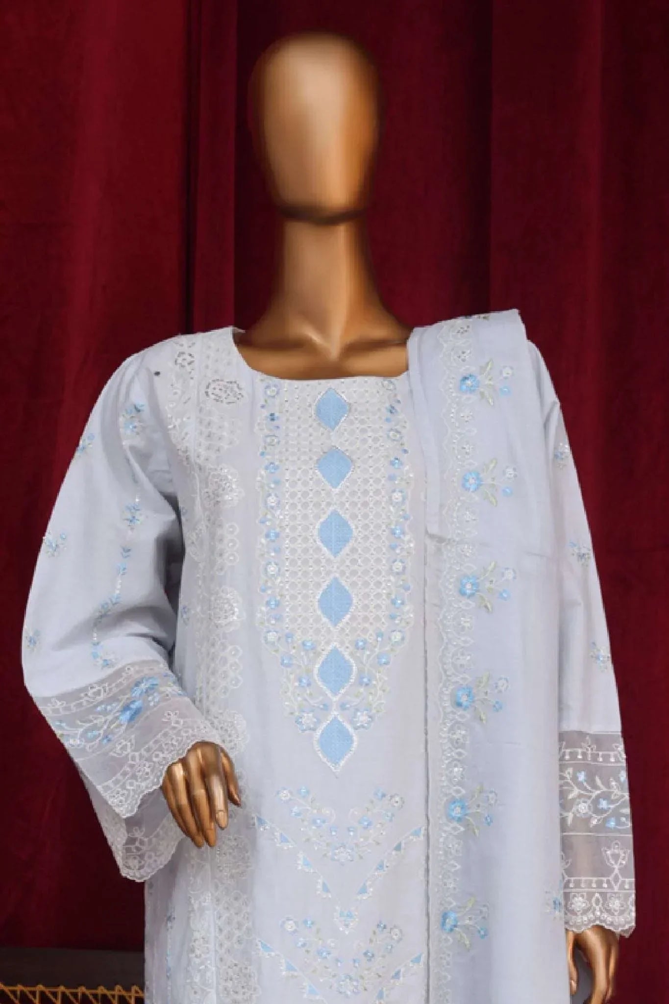 Bin Saeed Stitched 3 Piece Luxury Plain Cotton Vol-01 Collection-AS-1505-White