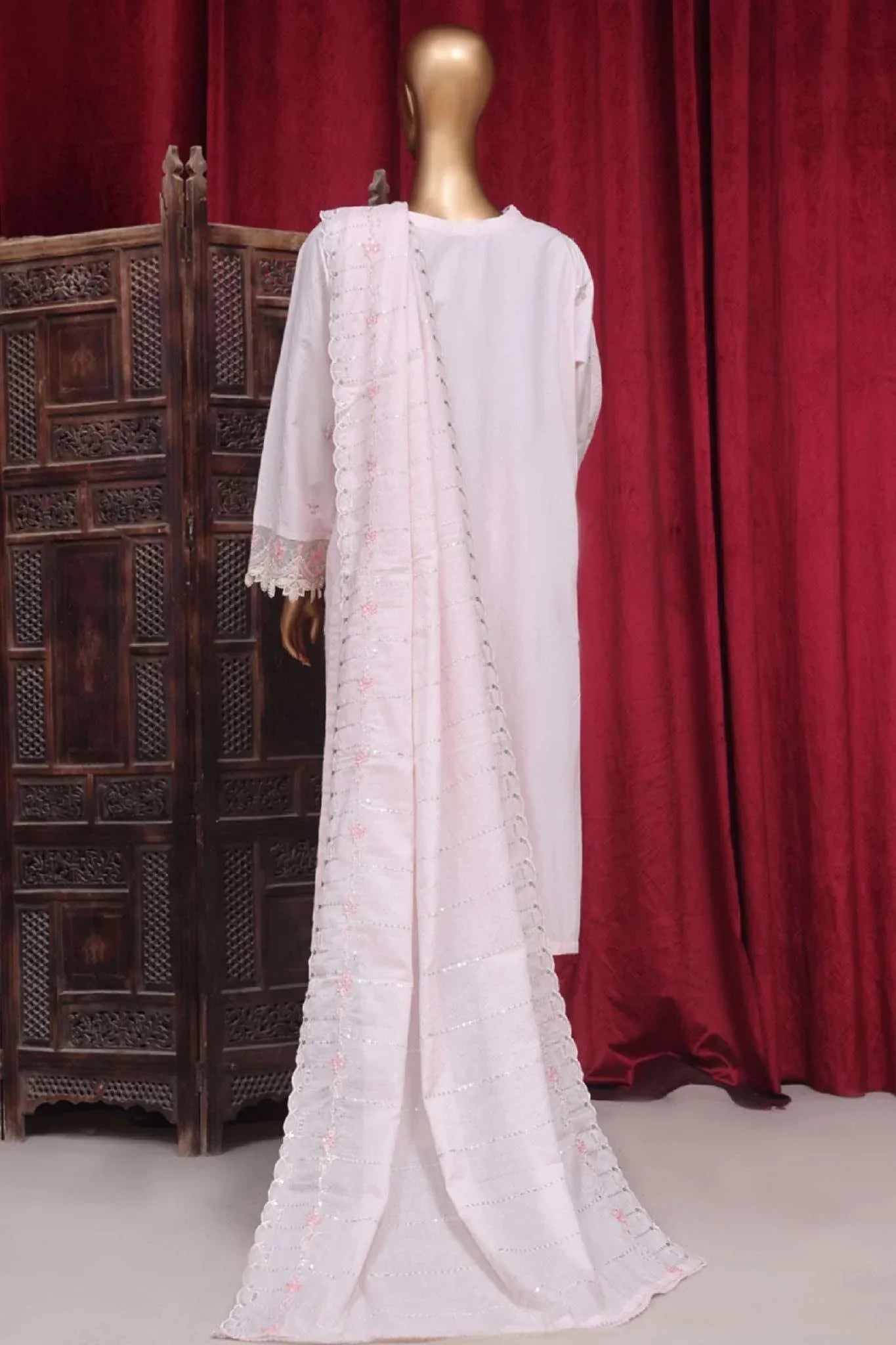 Bin Saeed Stitched 3 Piece Luxury Plain Cotton Vol-01 Collection-AS-1503-Light Pink