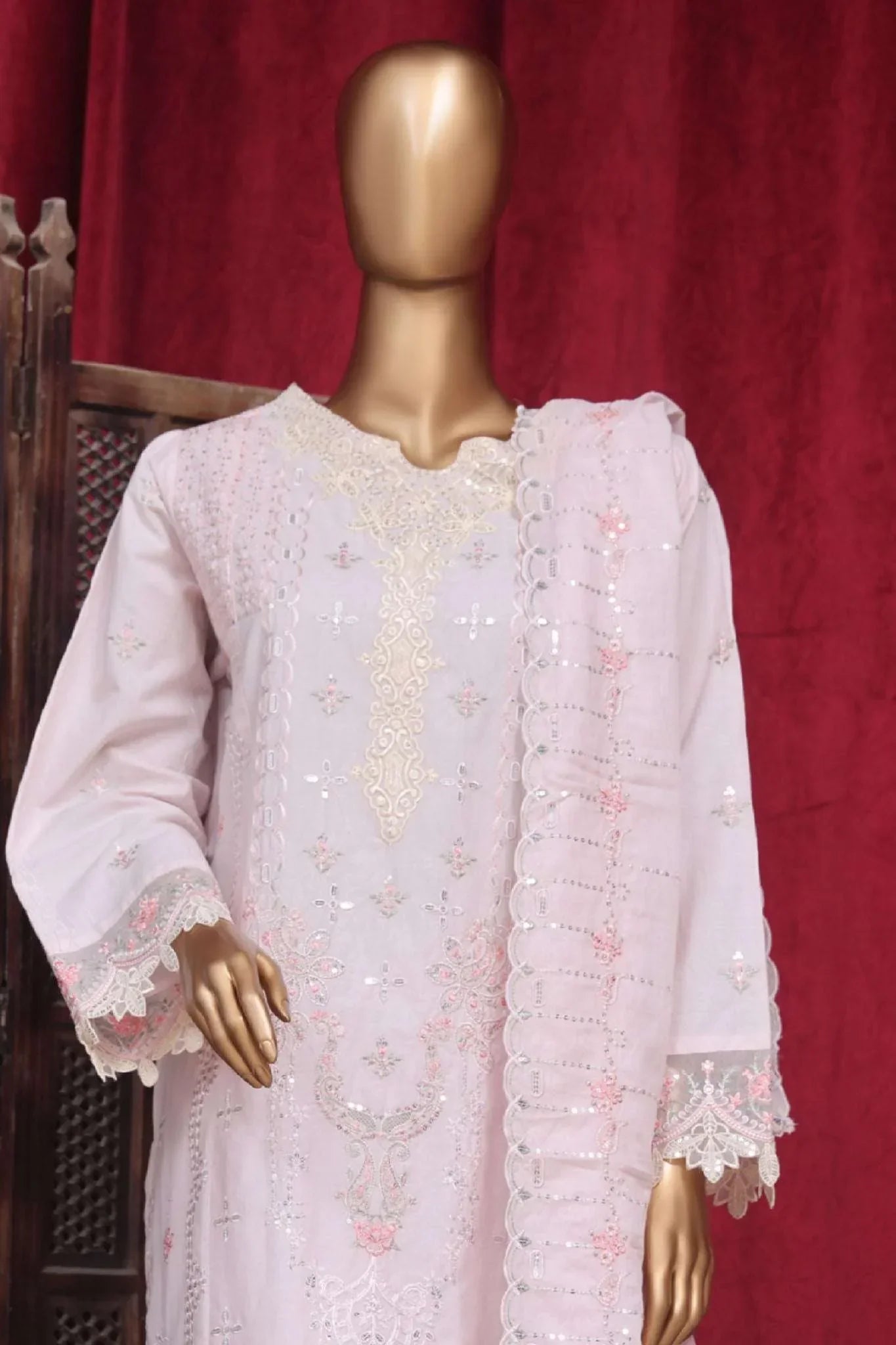 Bin Saeed Stitched 3 Piece Luxury Plain Cotton Vol-01 Collection-AS-1503-Light Pink