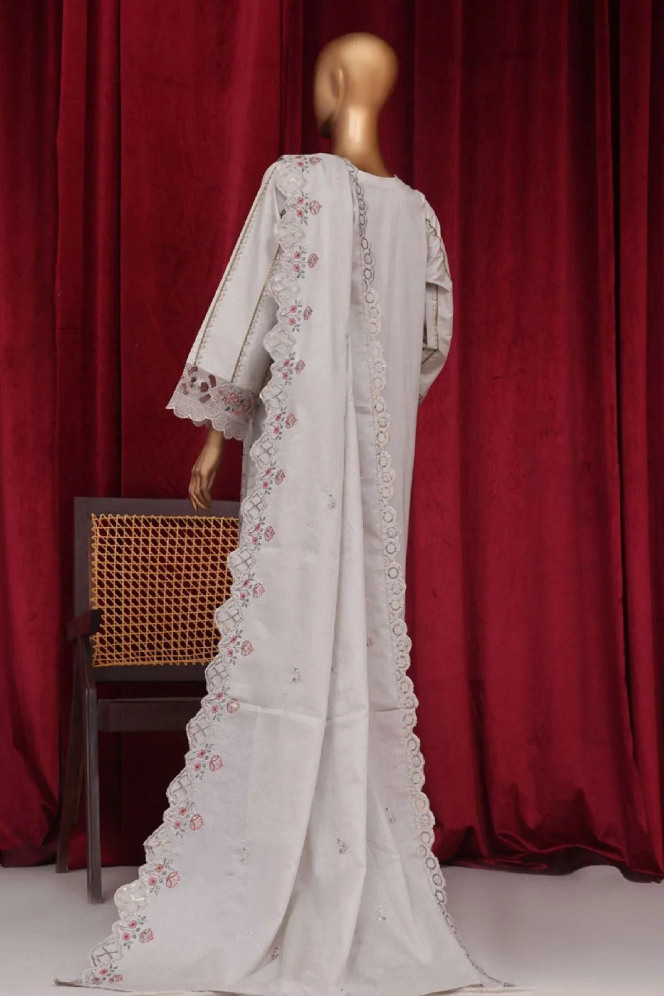 Bin Saeed Stitched 3 Piece Luxury Plain Cotton Vol-01 Collection-AS-1509-Off White