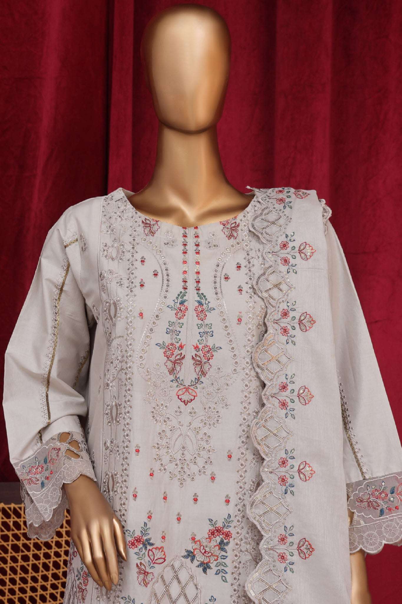 Bin Saeed Stitched 3 Piece Luxury Plain Cotton Vol-01 Collection-AS-1509-Off White