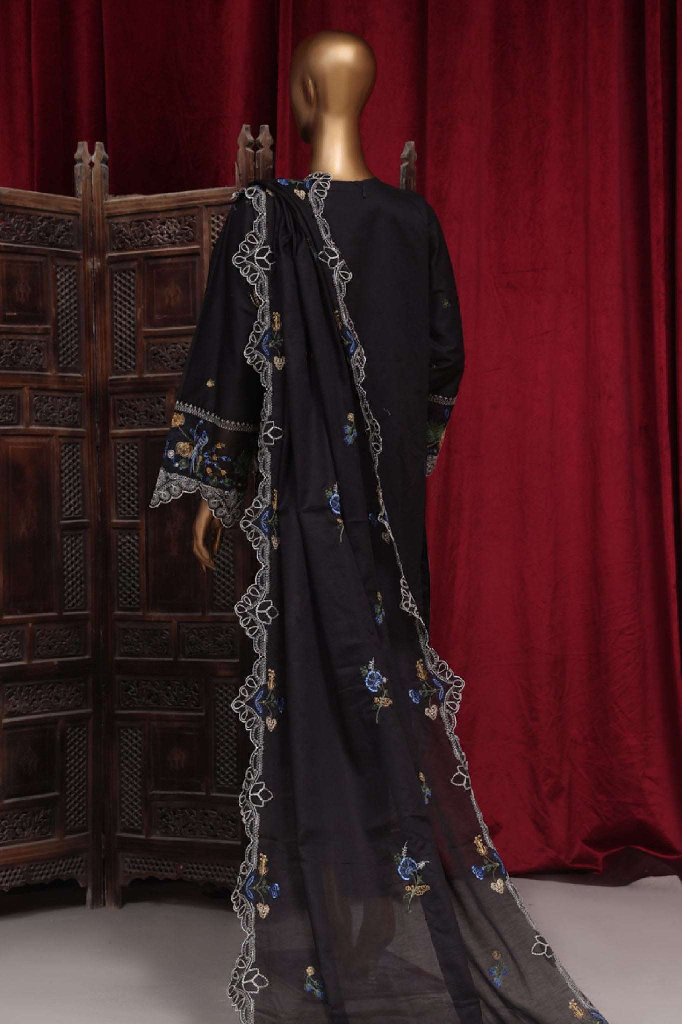 Bin Saeed Stitched 3 Piece Luxury Plain Cotton Vol-01 Collection-AS-1507-Black