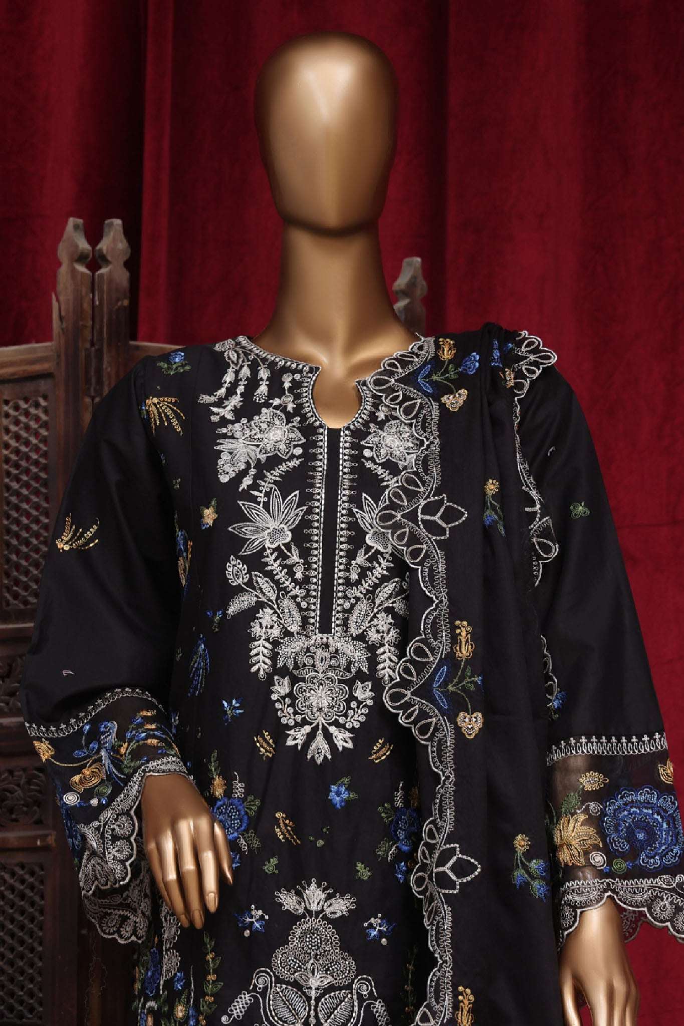 Bin Saeed Stitched 3 Piece Luxury Plain Cotton Vol-01 Collection-AS-1507-Black