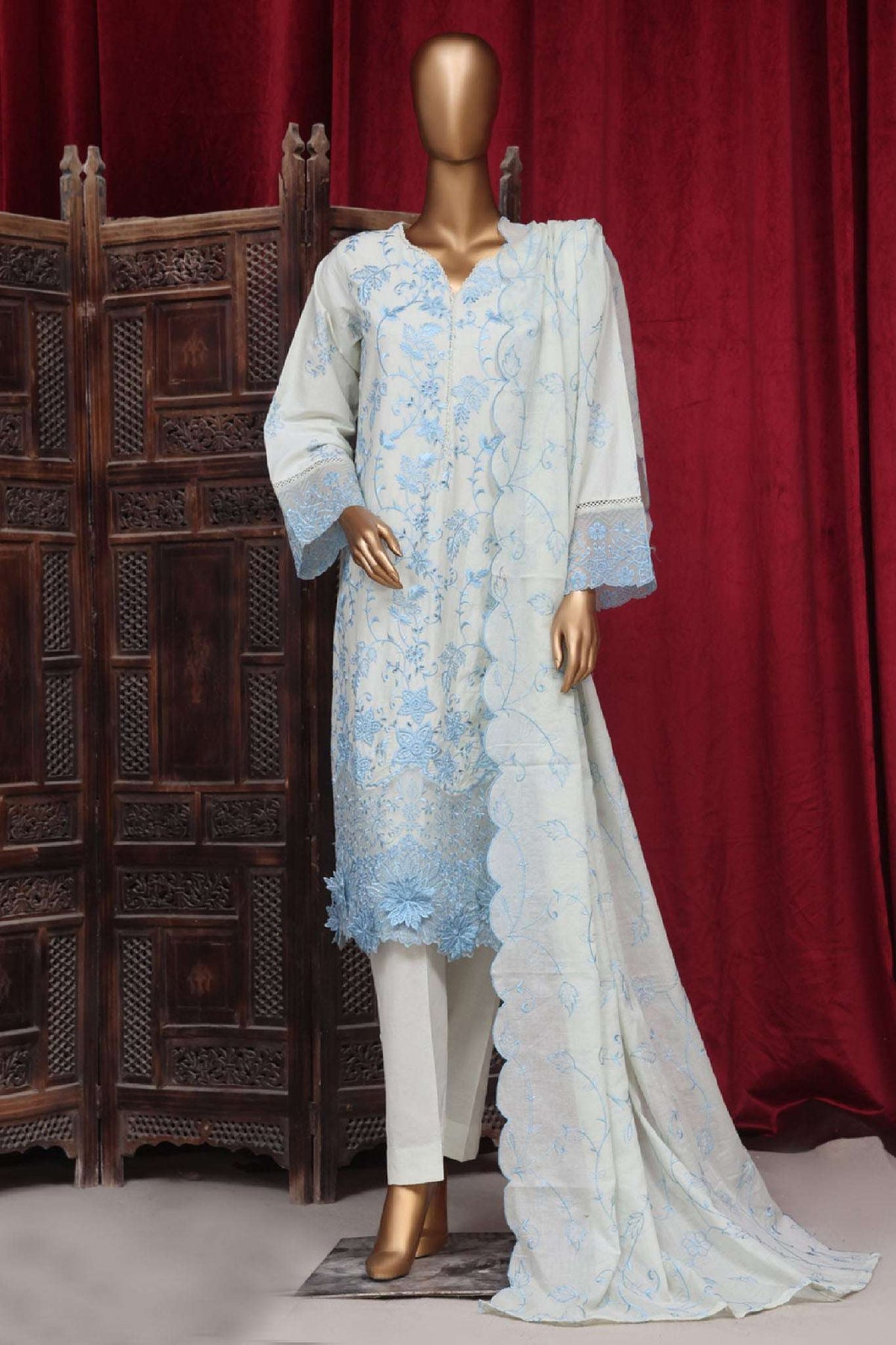 Bin Saeed Stitched 3 Piece Luxury Plain Cotton Vol-01 Collection-AS-1508-White
