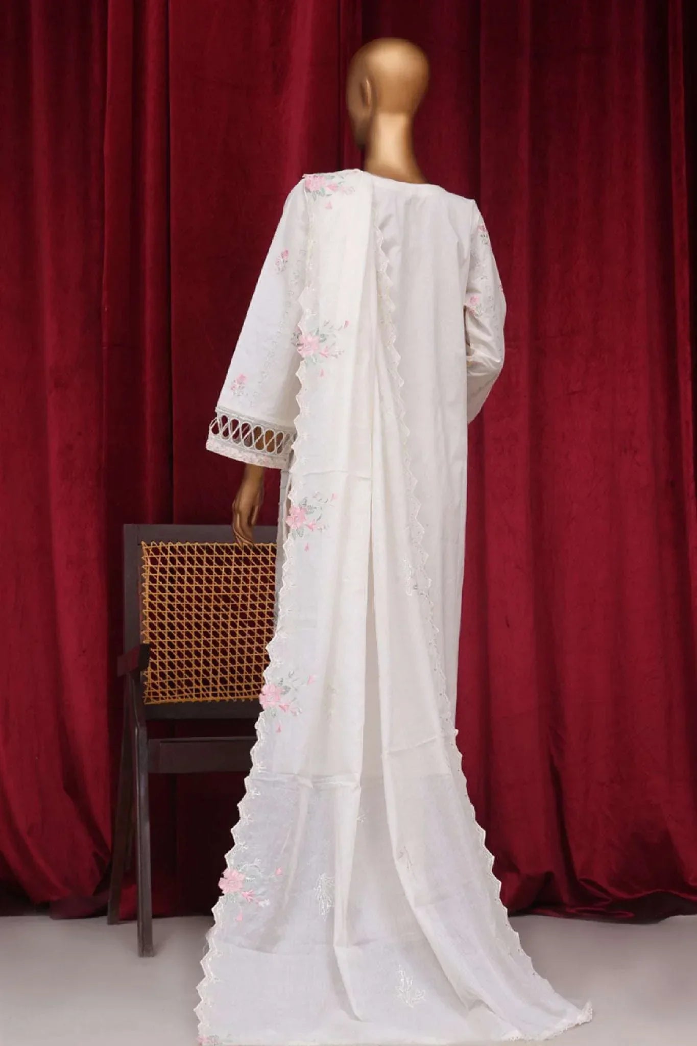Bin Saeed Stitched 3 Piece Luxury Plain Cotton Vol-01 Collection-AS-1524-White