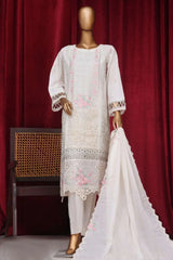 Bin Saeed Stitched 3 Piece Luxury Plain Cotton Vol-01 Collection-AS-1524-White