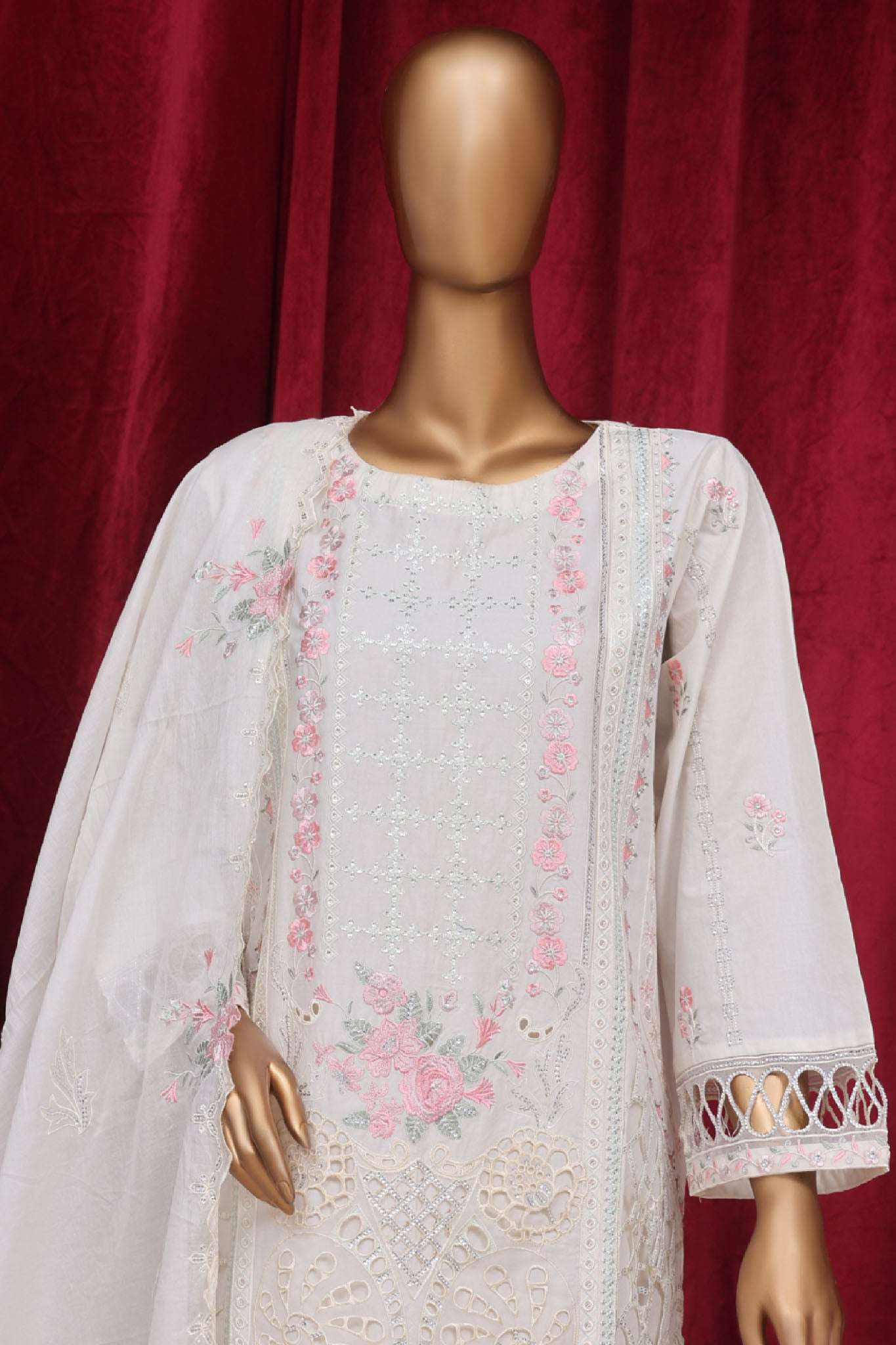 Bin Saeed Stitched 3 Piece Luxury Plain Cotton Vol-01 Collection-AS-1524-White