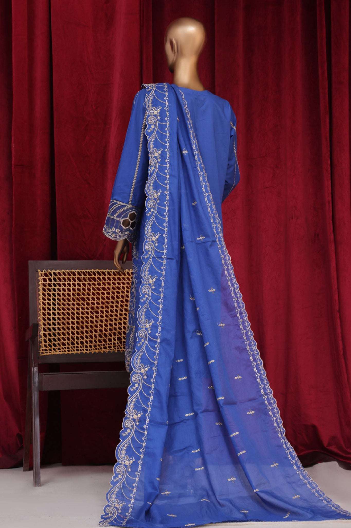 Bin Saeed Stitched 3 Piece Luxury Plain Cotton Vol-01 Collection-AS-1506-Blue