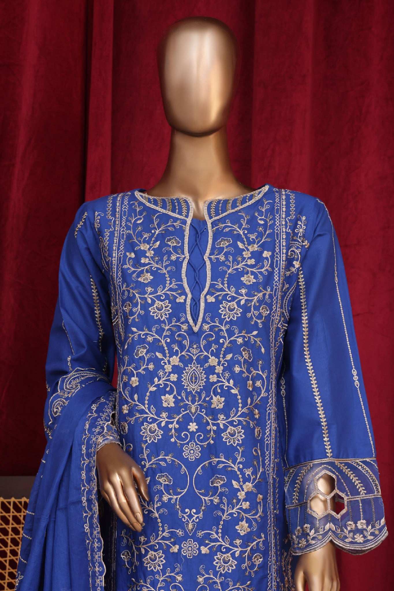 Bin Saeed Stitched 3 Piece Luxury Plain Cotton Vol-01 Collection-AS-1506-Blue