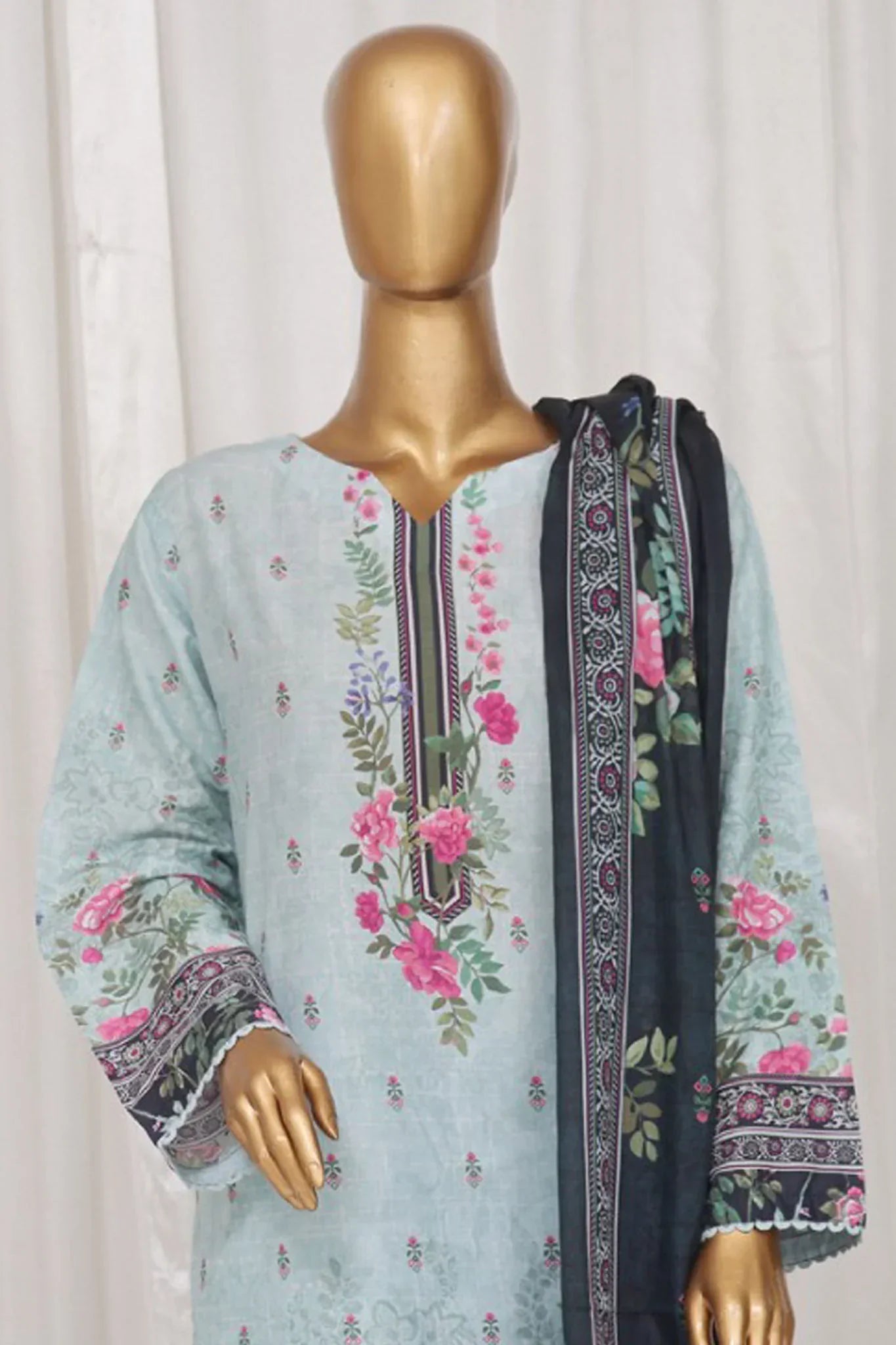 Bin Saeed Stitched 3 Piece Exclusive Printed Lawn Vol-02 Collection-AS-1002-Ferozi