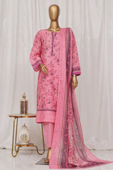 Bin Saeed Stitched 3 Piece Exclusive Printed Lawn Vol-02 Collection-AS-1001-Pink