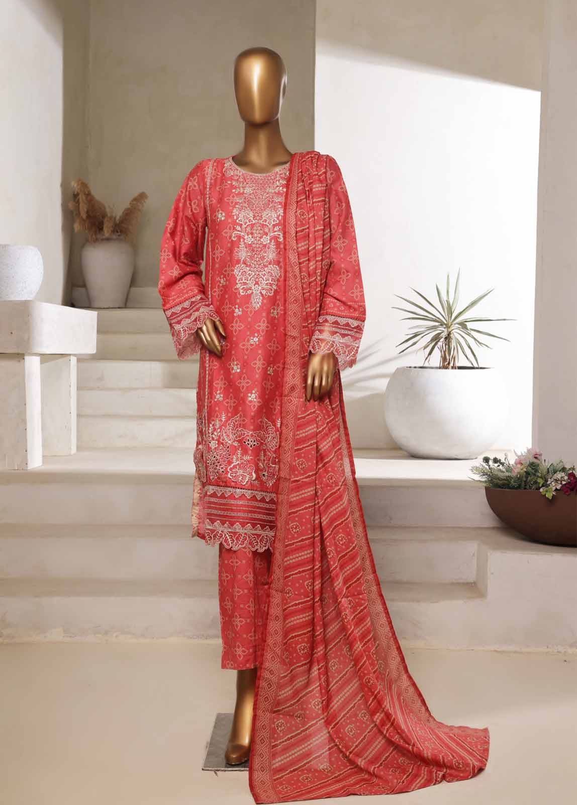 Bin Saeed Stitched 3 Piece Open Front Cutwork Kari Collection'2025-SM-2120-pink