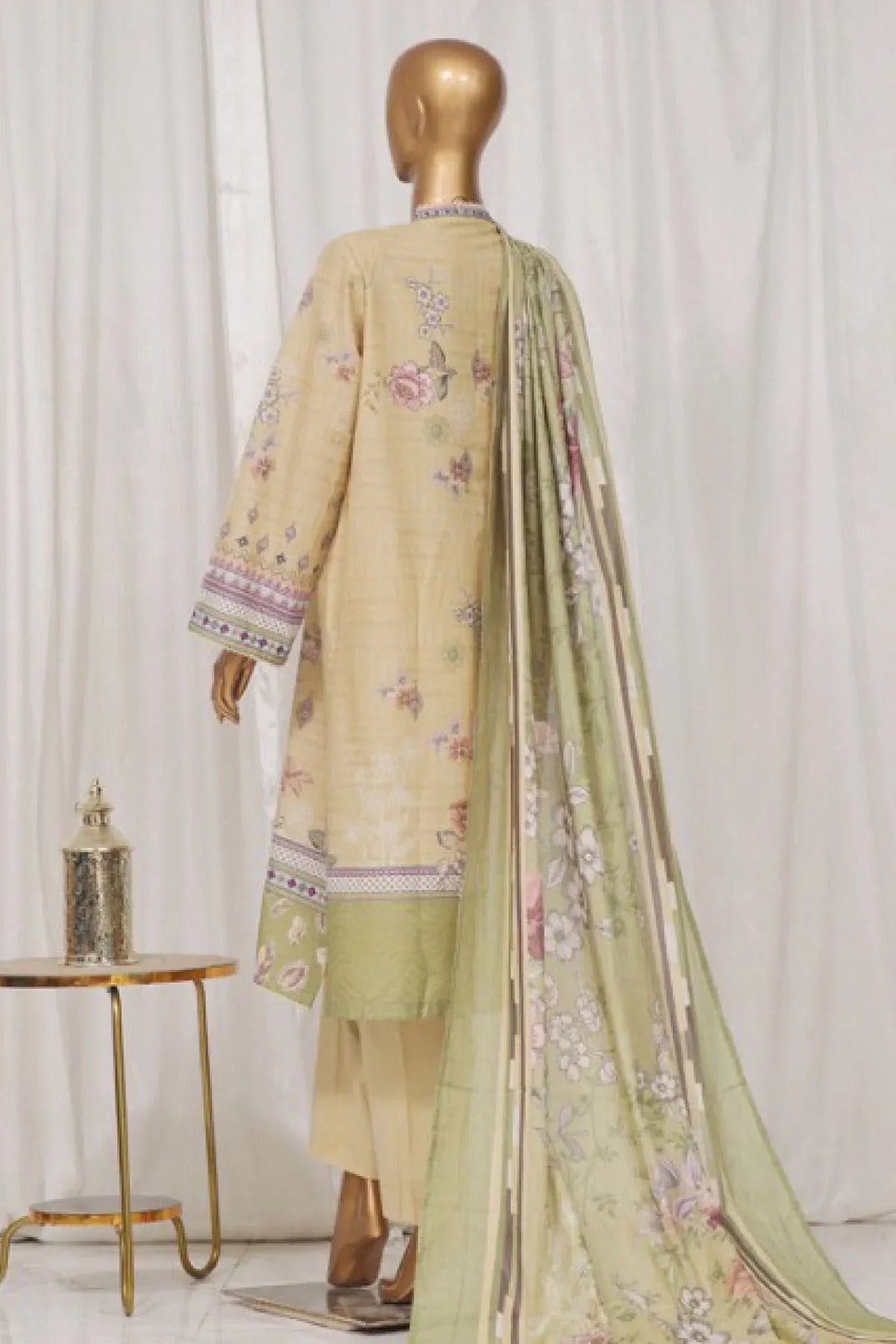 Bin Saeed Stitched 3 Piece Exclusive Printed Lawn Vol-03 Collection-AS-1501-Beige