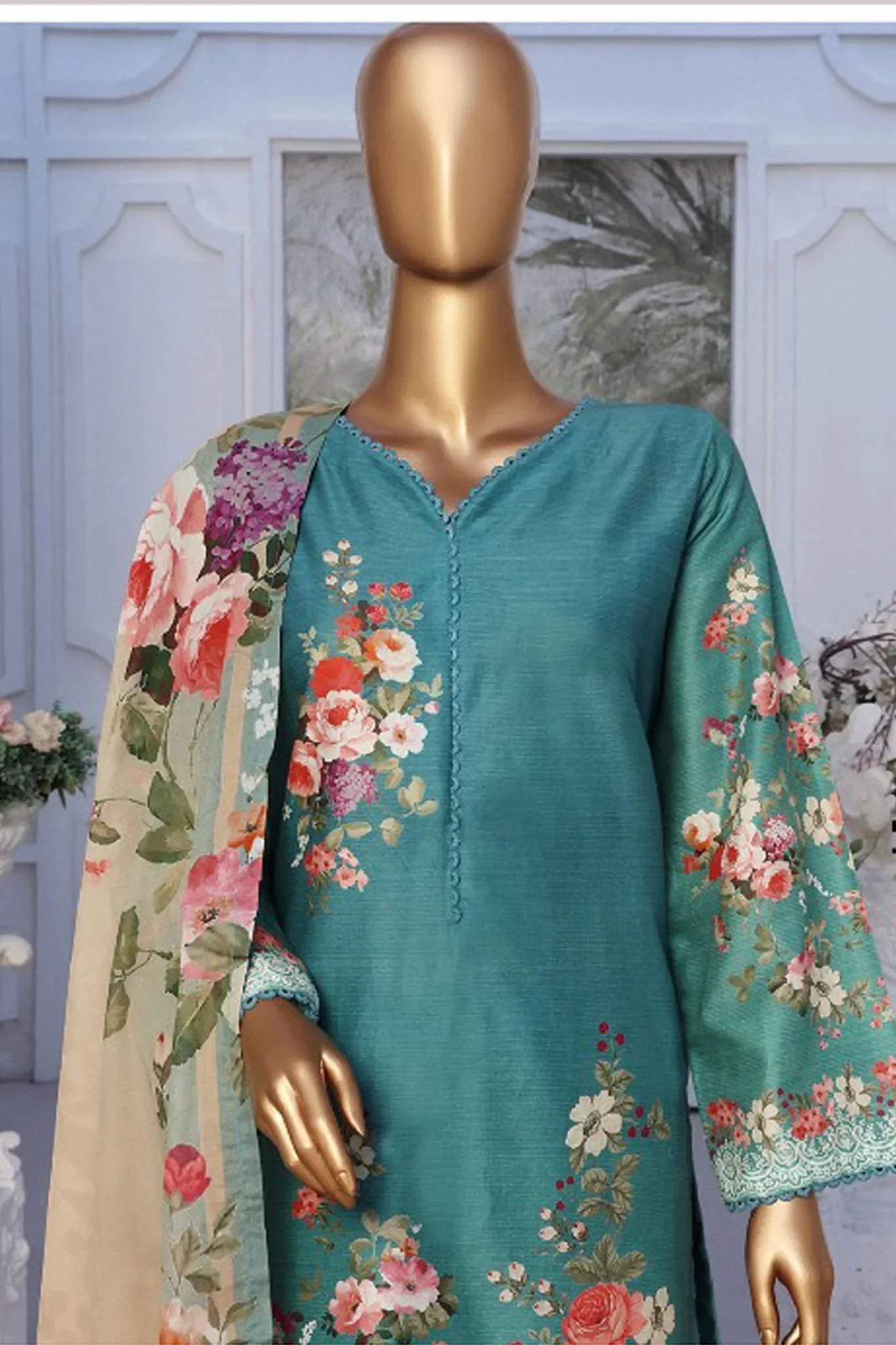 Bin Saeed Stitched 3 Piece Exclusive Printed Lawn Vol-02 Collection-AS-1005-Green