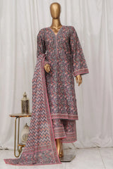 Bin Saeed Stitched 3 Piece Exclusive Printed Lawn Vol-02 Collection-AS-1006-Grey
