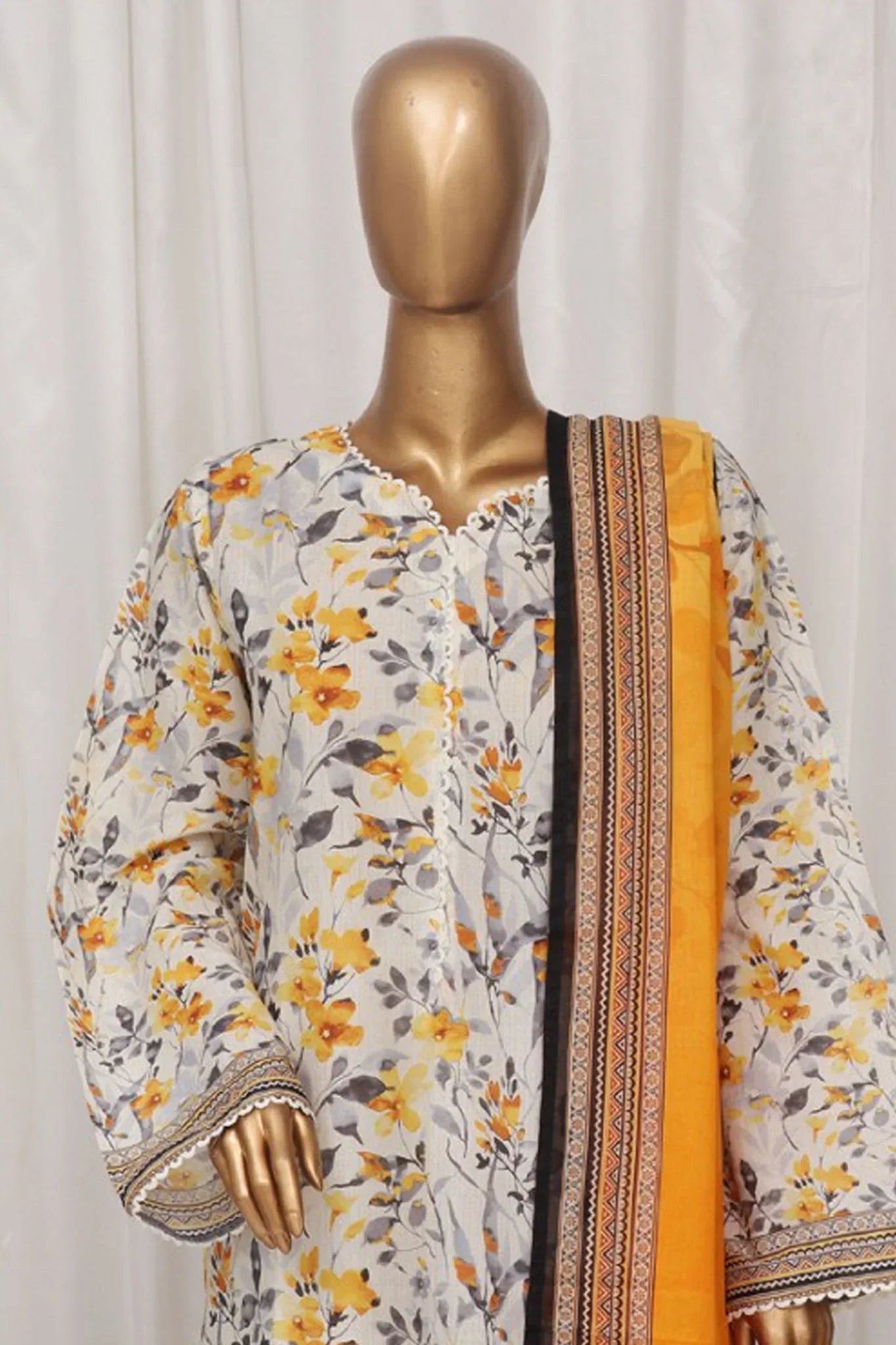 Bin Saeed Stitched 3 Piece Exclusive Printed Lawn Vol-02 Collection-AS-1008-Yellow
