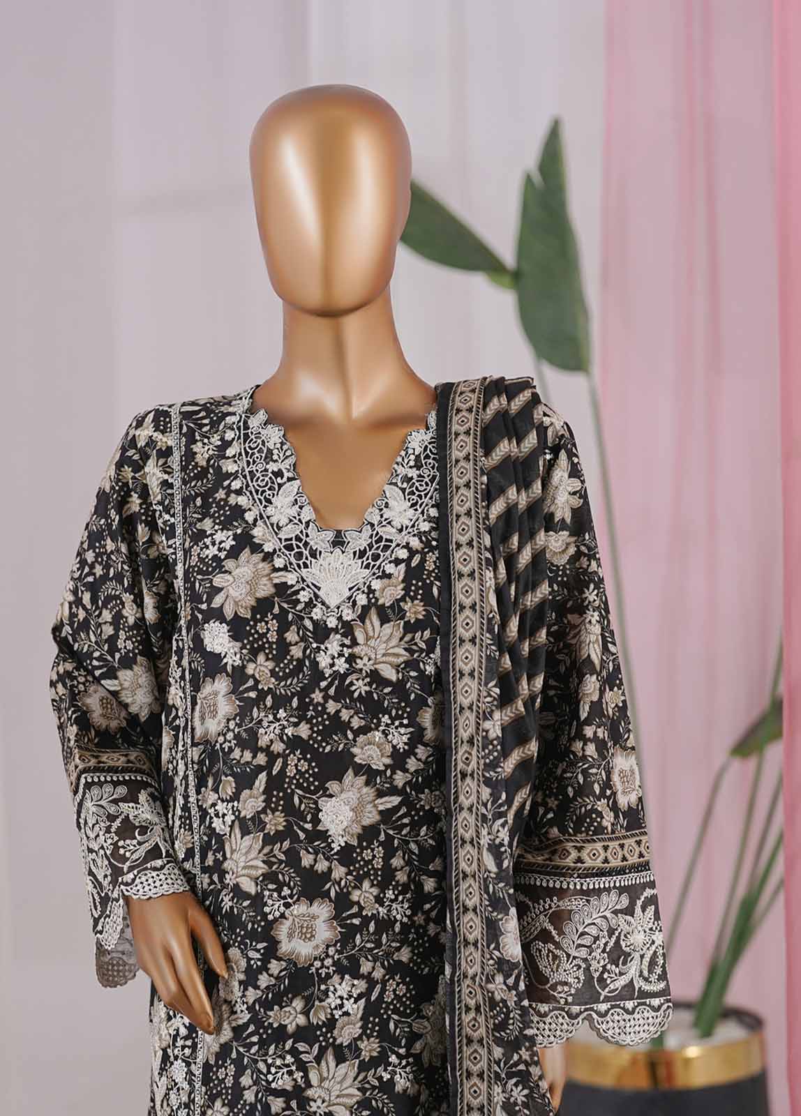 Bin Saeed Stitched 3 Piece Open Front Cutwork Kari Collection'2025-SM-2118-black