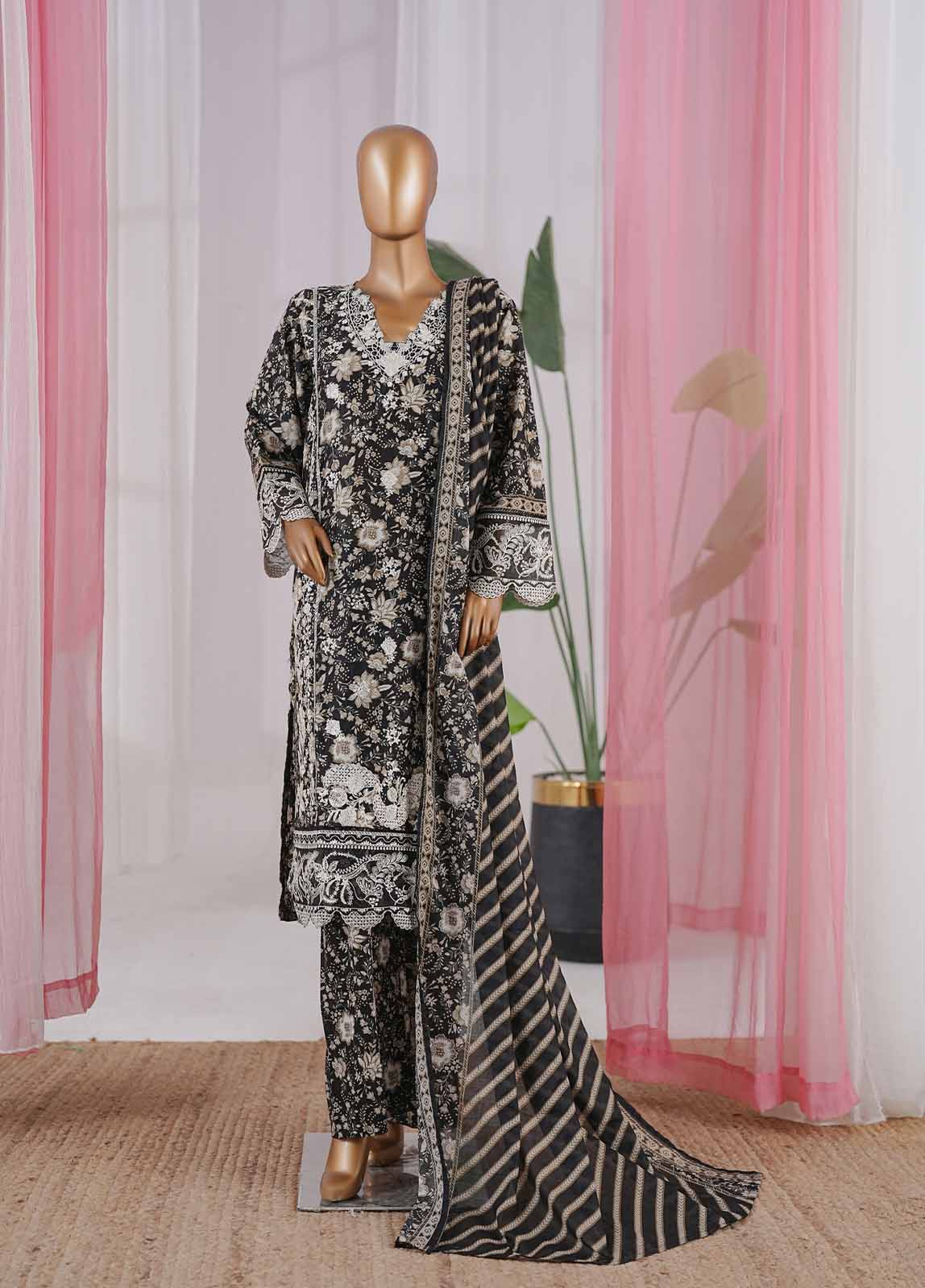 Bin Saeed Stitched 3 Piece Open Front Cutwork Kari Collection'2025-SM-2118-black