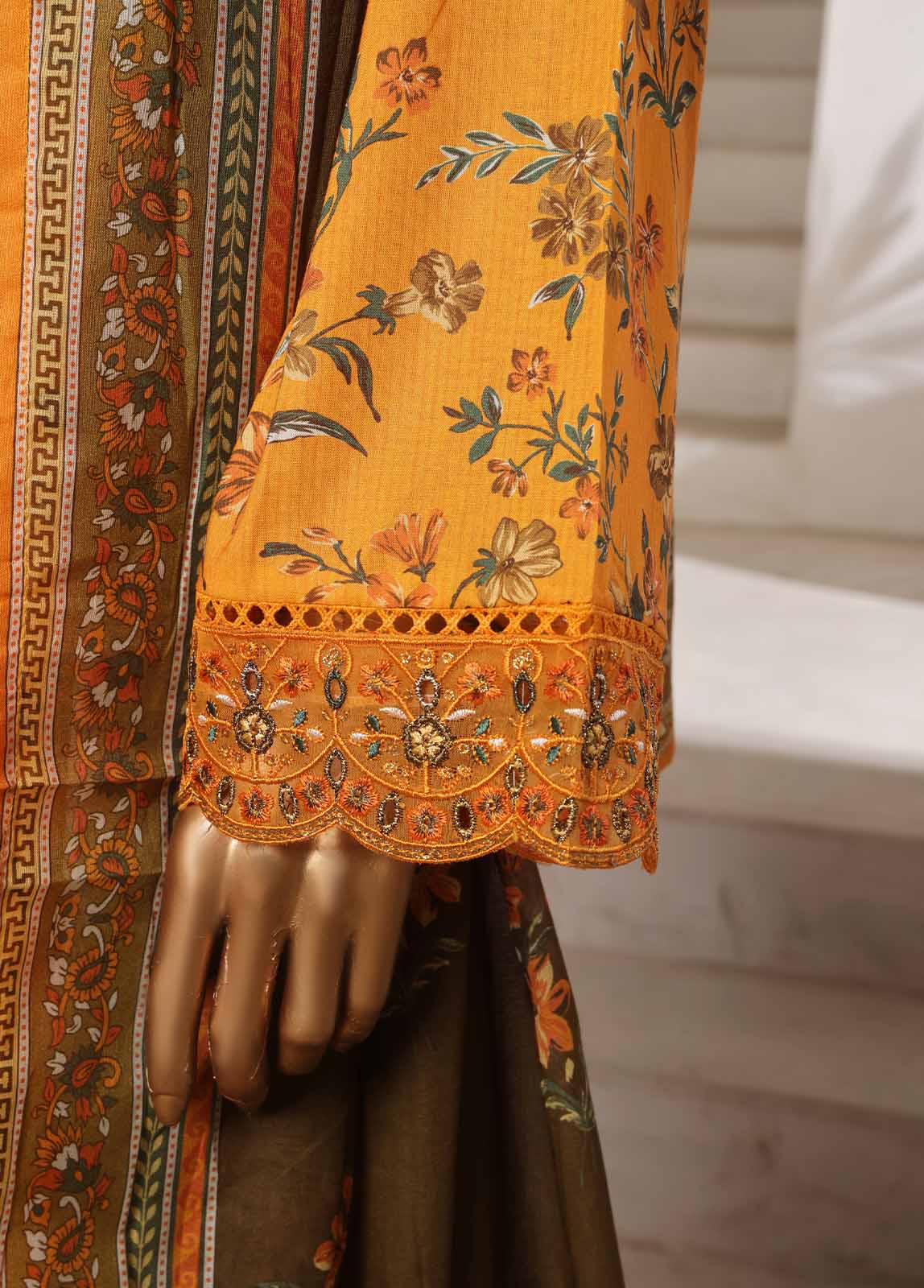 Bin Saeed Stitched 3 Piece Open Front Cutwork Kari Collection'2025-SM-2119-mustard