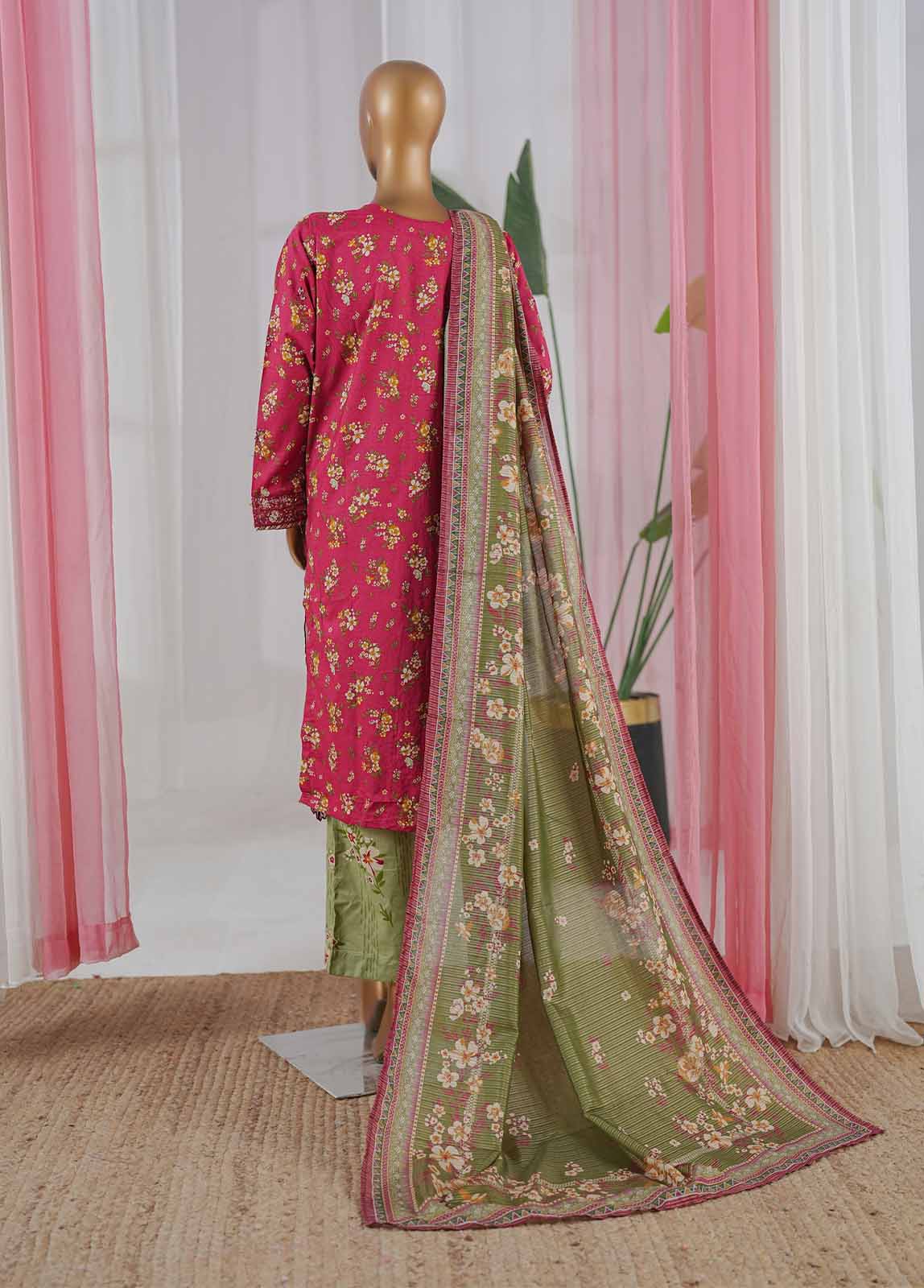 Bin Saeed Stitched 3 Piece Open Front Cutwork Kari Collection'2025-SM-2115-Dark pink