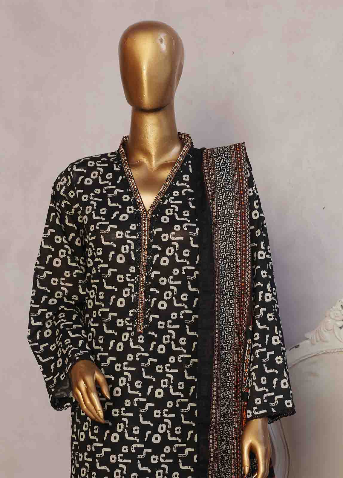 Bin Saeed Stitched 3 Piece Exclusive Printed Lawn Vol-08 Collection'2025-NSM-2229-Black