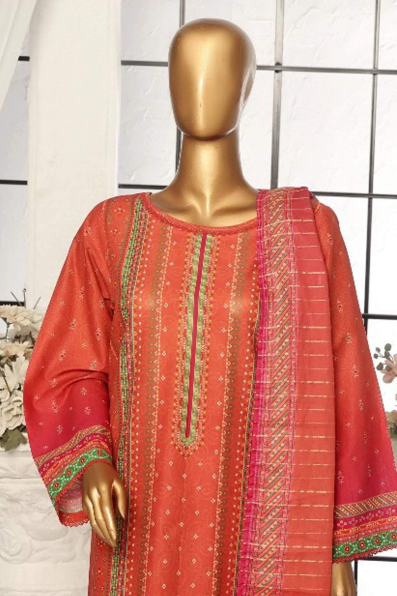 Bin Saeed Stitched 3 Piece Exclusive Printed Lawn Vol-05 Collection-SM-1617-Pink