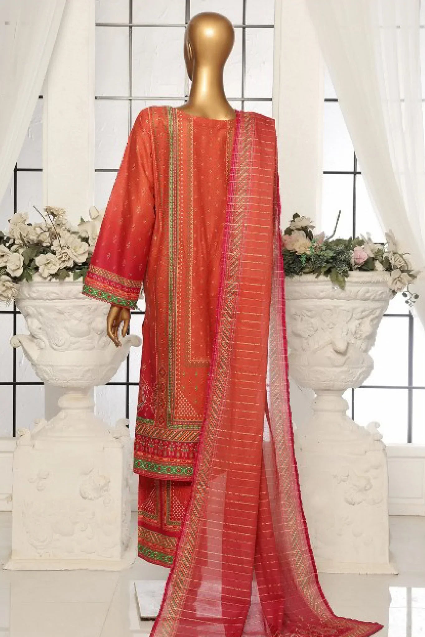 Bin Saeed Stitched 3 Piece Exclusive Printed Lawn Vol-05 Collection-SM-1617-Pink