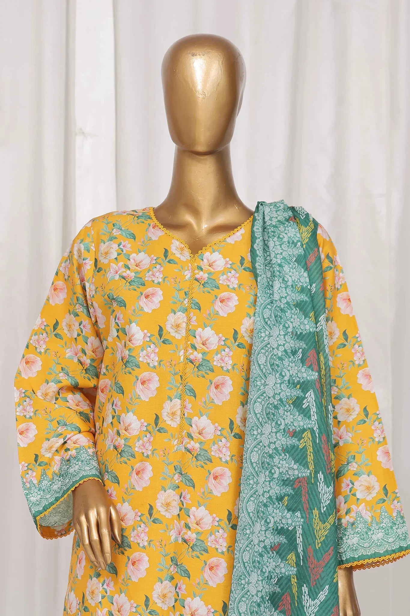 Bin Saeed Stitched 3 Piece Exclusive Printed Lawn Vol-04 Collection-SM-1333-Yellow
