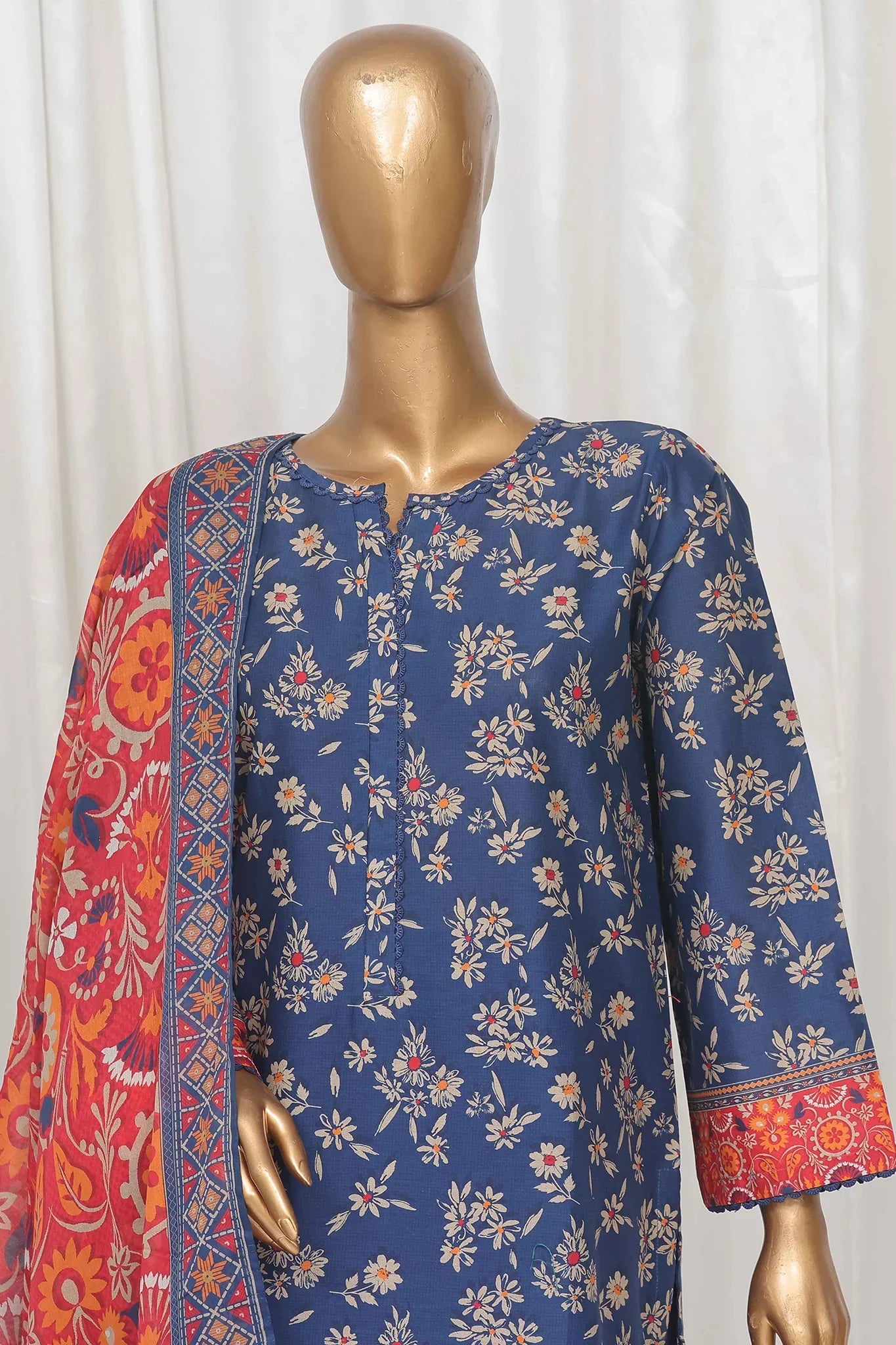 Bin Saeed Stitched 3 Piece Exclusive Printed Lawn Vol-04 Collection-SM-1339-Blue