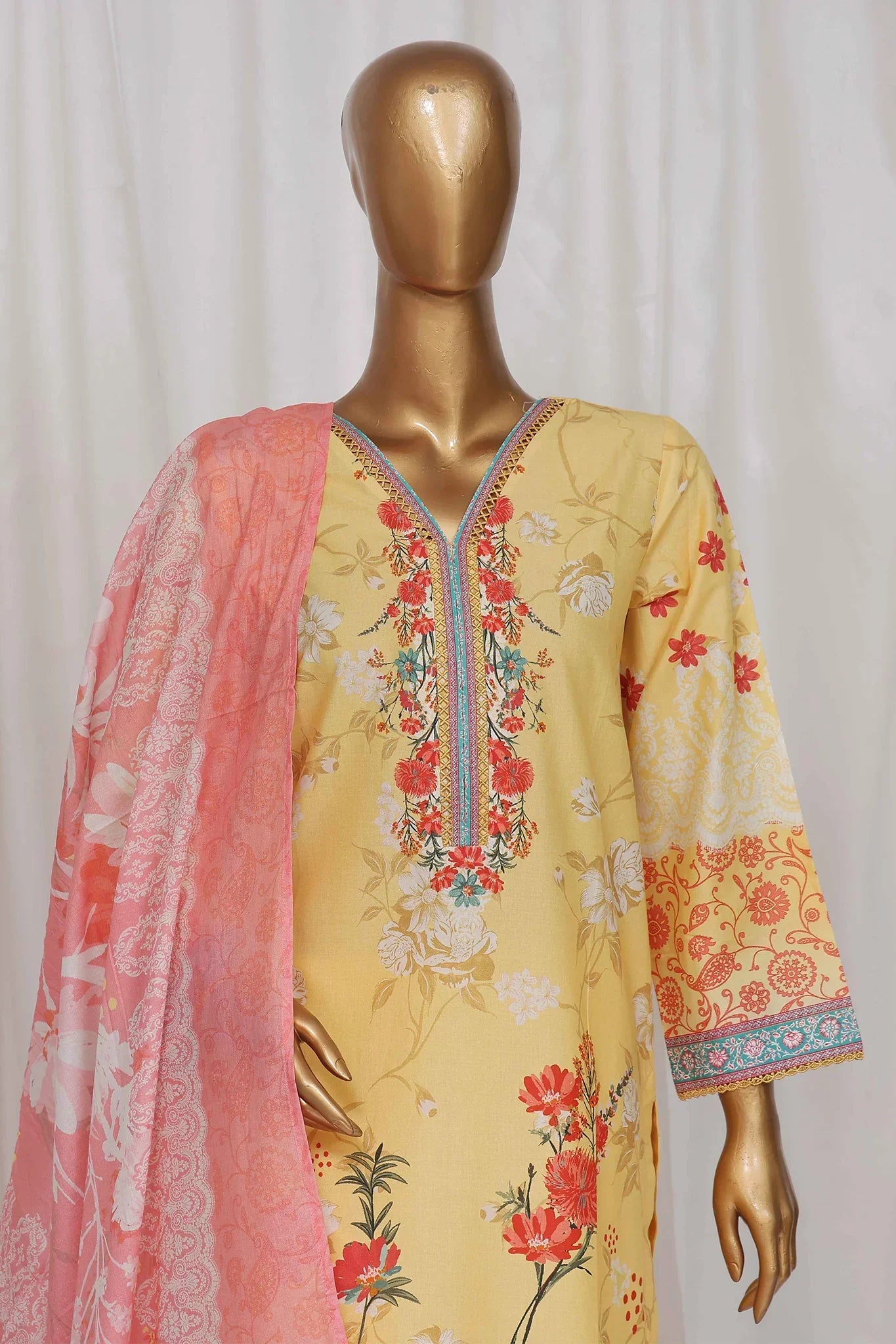 Bin Saeed Stitched 3 Piece Exclusive Printed Lawn Vol-05 Collection-SM-1343-Yellow