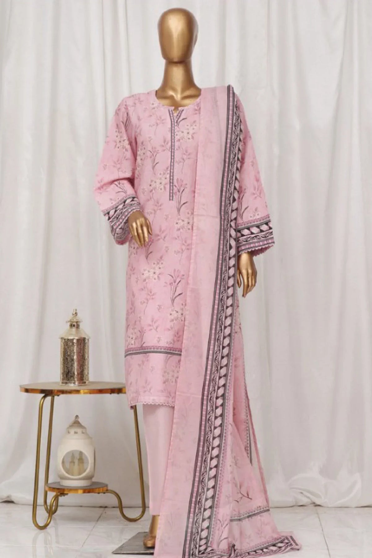 Bin Saeed Stitched 3 Piece Exclusive Printed Lawn Vol-03 Collection-AS-1507-Pink