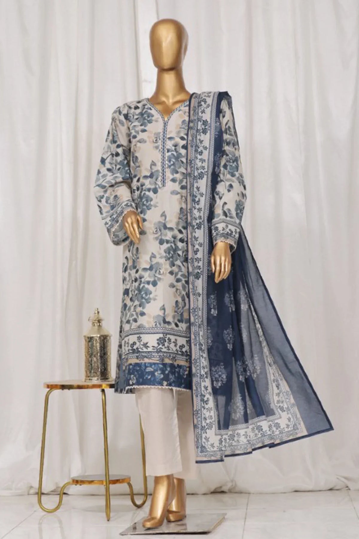 Bin Saeed Stitched 3 Piece Exclusive Printed Lawn Vol-03 Collection-AS-1508-Off White