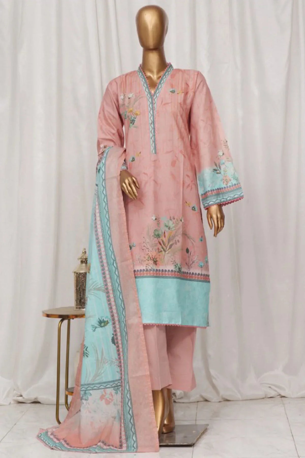 Bin Saeed Stitched 3 Piece Exclusive Printed Lawn Vol-03 Collection-AS-1509-Peach