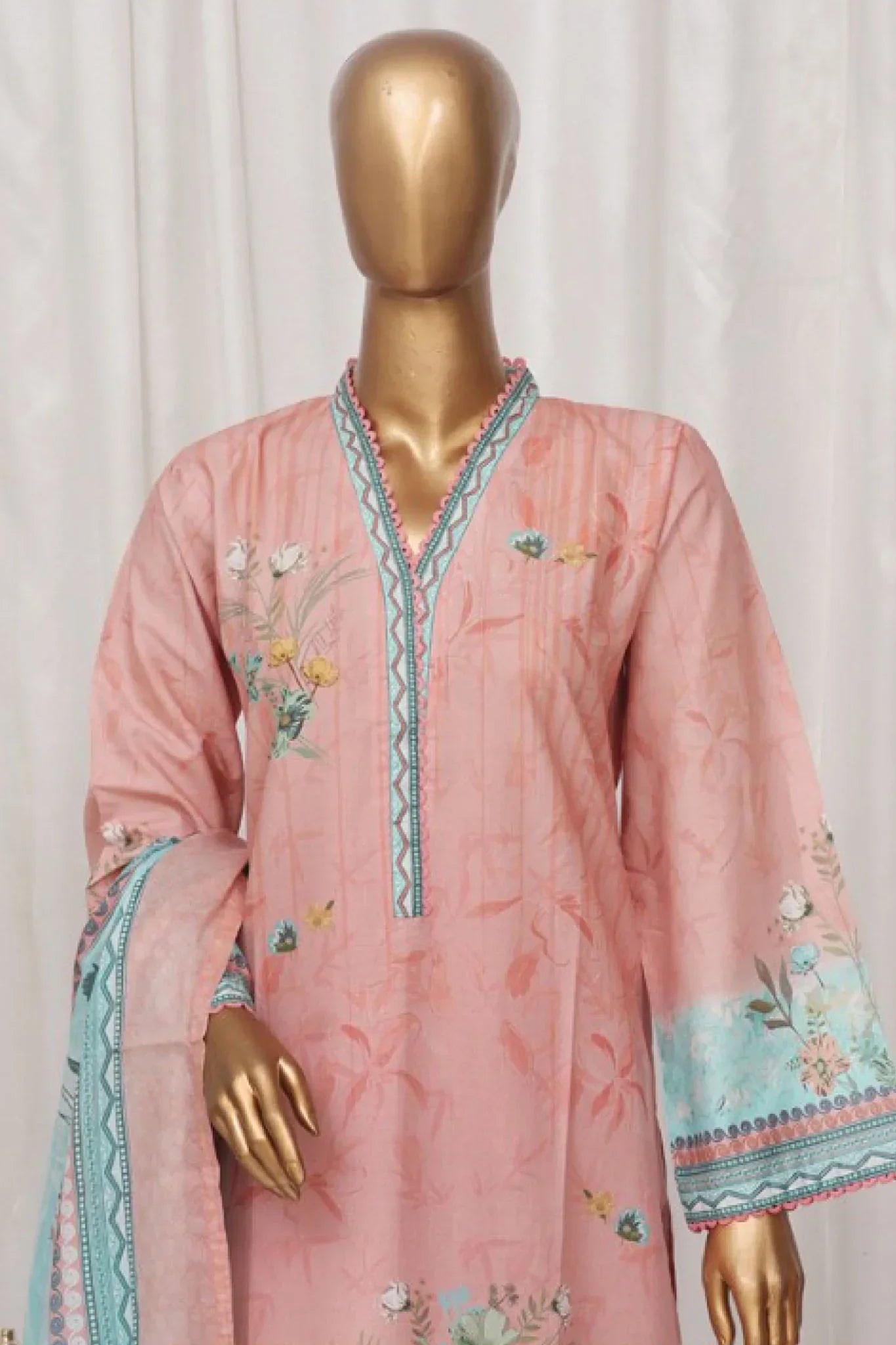 Bin Saeed Stitched 3 Piece Exclusive Printed Lawn Vol-03 Collection-AS-1509-Peach