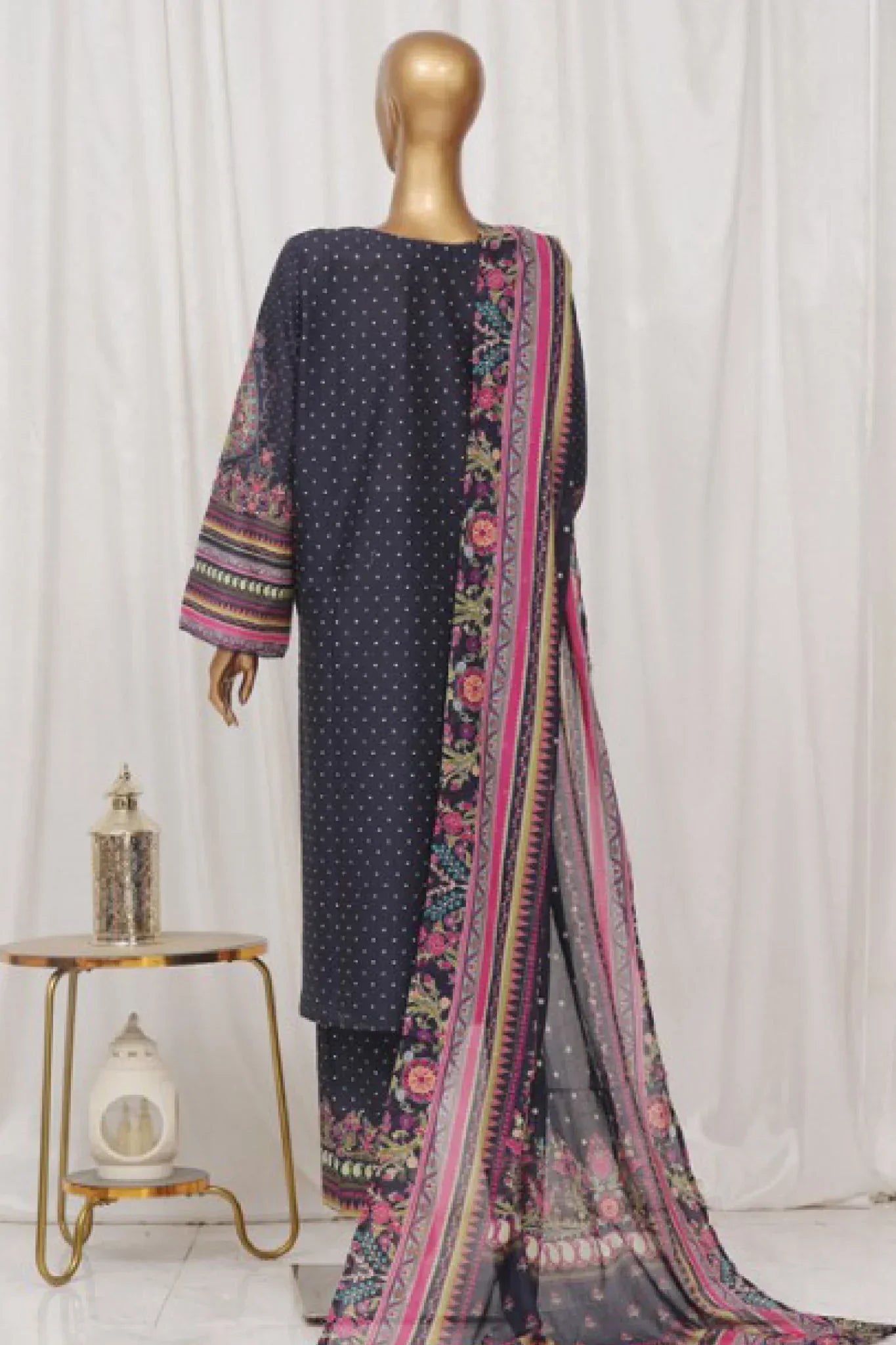 Bin Saeed Stitched 3 Piece Exclusive Printed Lawn Vol-03 Collection-AS-1520-Navy Blue