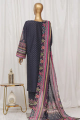 Bin Saeed Stitched 3 Piece Exclusive Printed Lawn Vol-03 Collection-AS-1520-Navy Blue