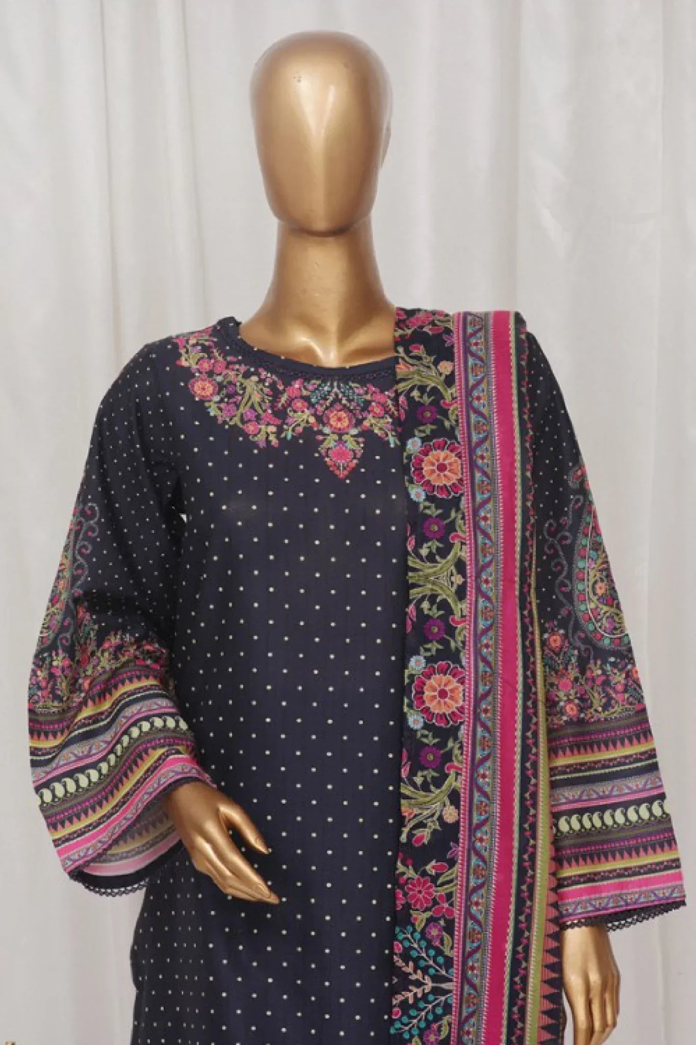 Bin Saeed Stitched 3 Piece Exclusive Printed Lawn Vol-03 Collection-AS-1520-Navy Blue