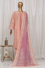 Bin Saeed Stitched 3 Piece Exclusive Printed Lawn Vol-05 Collection-SM-1360-Peach