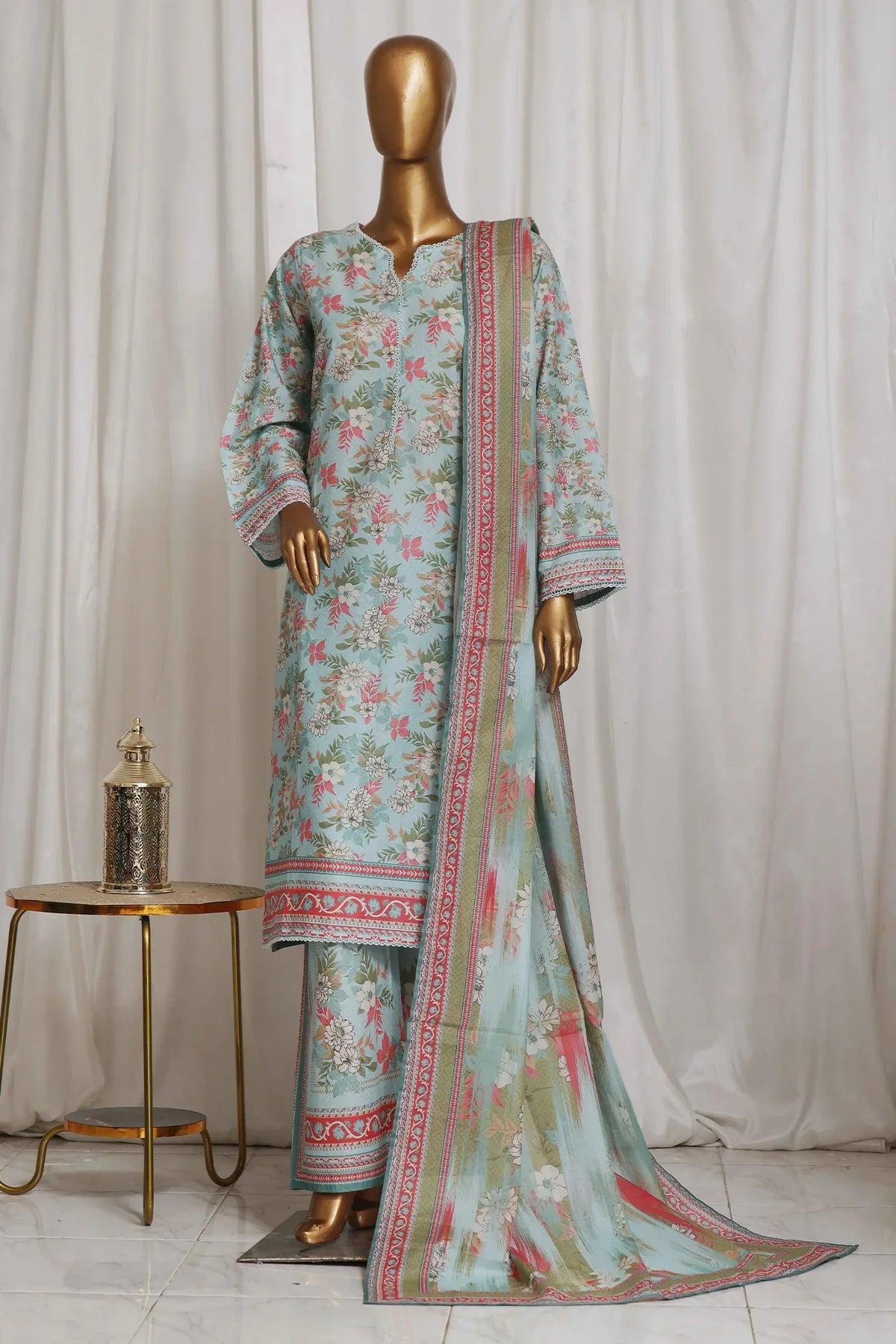 Bin Saeed Stitched 3 Piece Exclusive Printed Lawn Vol-05 Collection-SM-1364-Ferozi