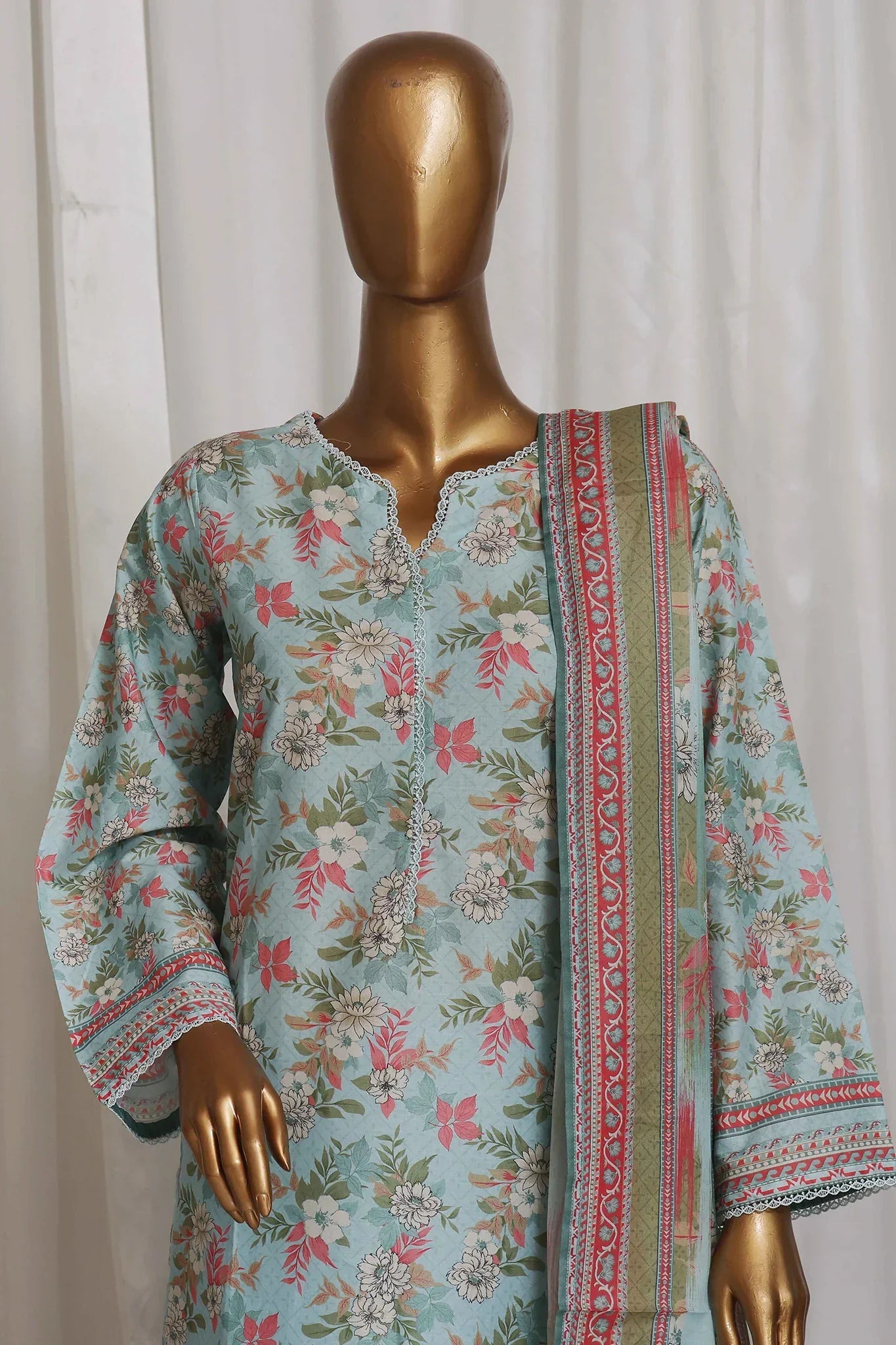 Bin Saeed Stitched 3 Piece Exclusive Printed Lawn Vol-05 Collection-SM-1364-Ferozi