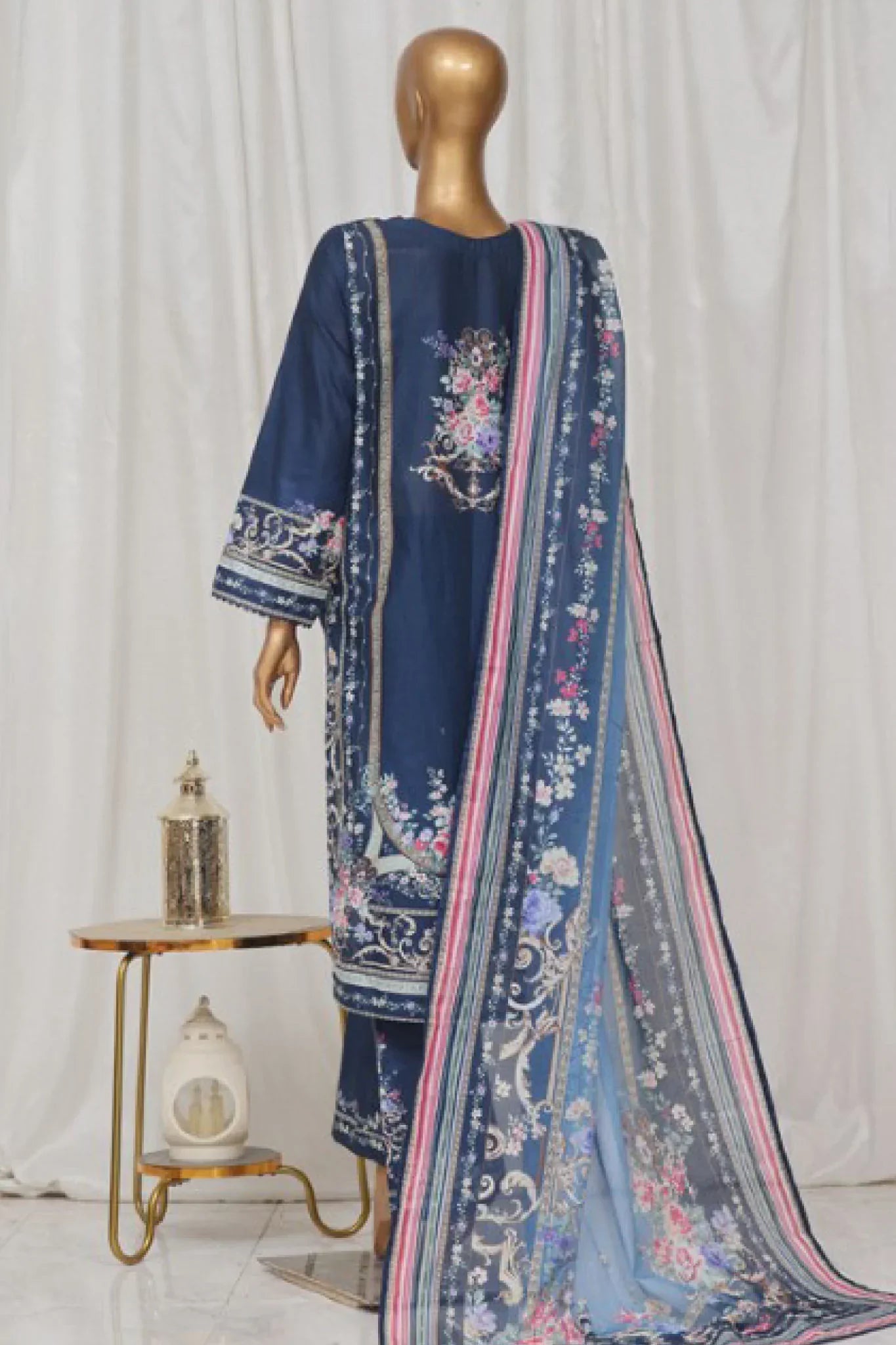 Bin Saeed Stitched 3 Piece Exclusive Printed Lawn Vol-03 Collection-AS-1521-Blue