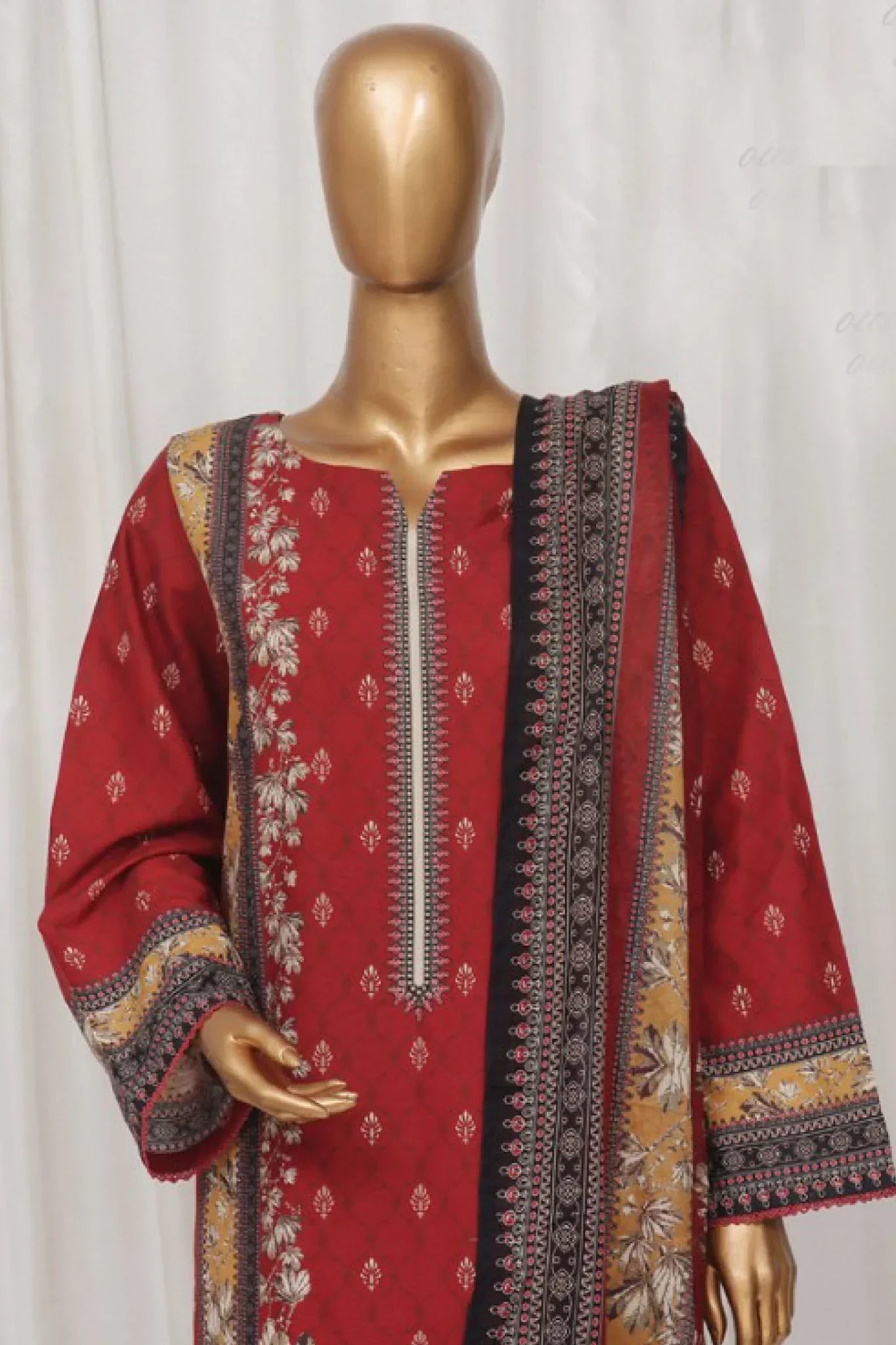 Bin Saeed Stitched 3 Piece Exclusive Printed Lawn Vol-03 Collection-AS-1522-Maroon
